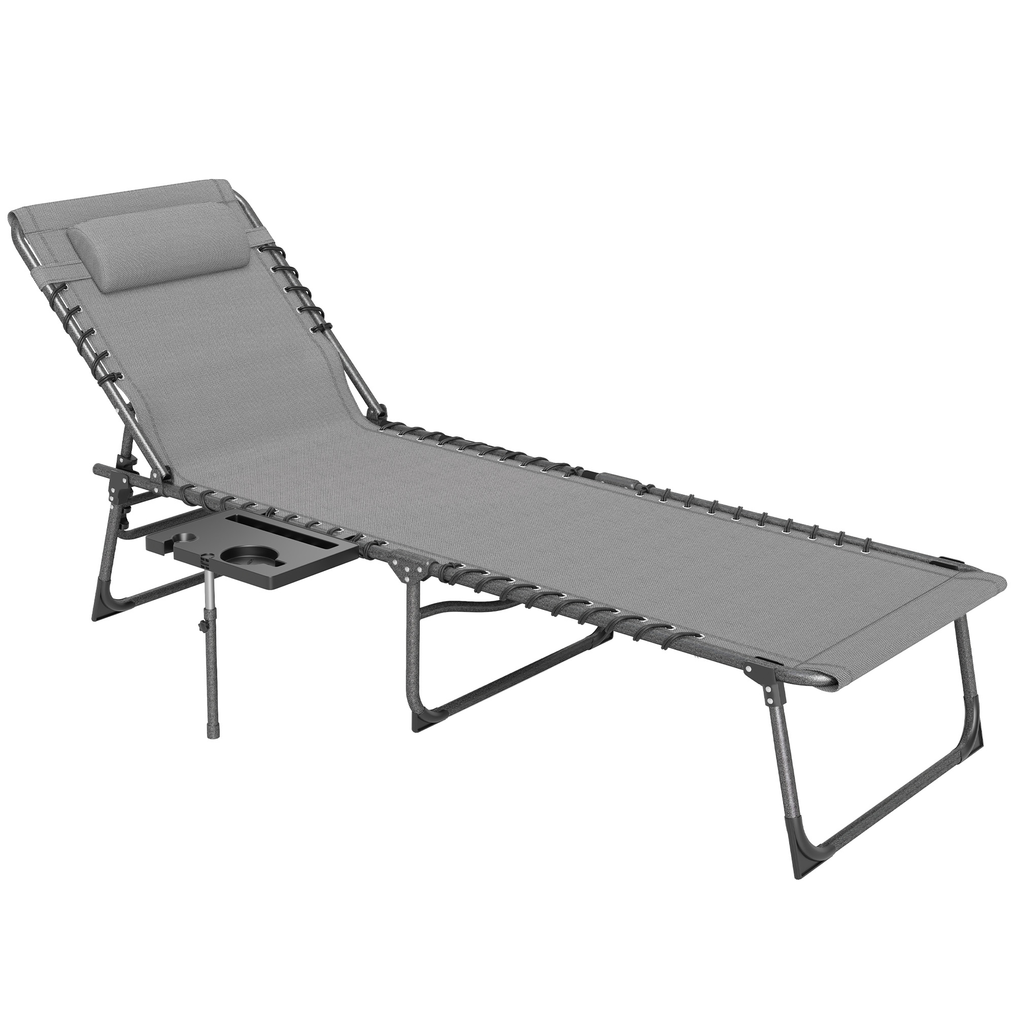 Outsunny Sonnenliege klappbar Gartenliege mit Kopfkissen, Liegestuhl mit 5-Fach verstellbare Rückenlehne, wetterfeste Campingliege, Gartenstuhl bis 120 kg, für Garten Outdoor Strand Pool Grau Aosom