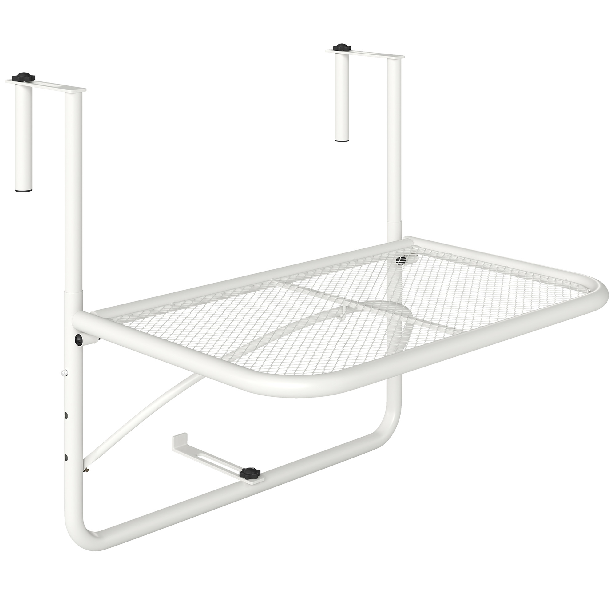 Outsunny Balkonhängetisch höhenverstellbar viereckig Gartentisch Metall Weiß 60x56,5x45cm für Terrasse & Garten Aosom.de