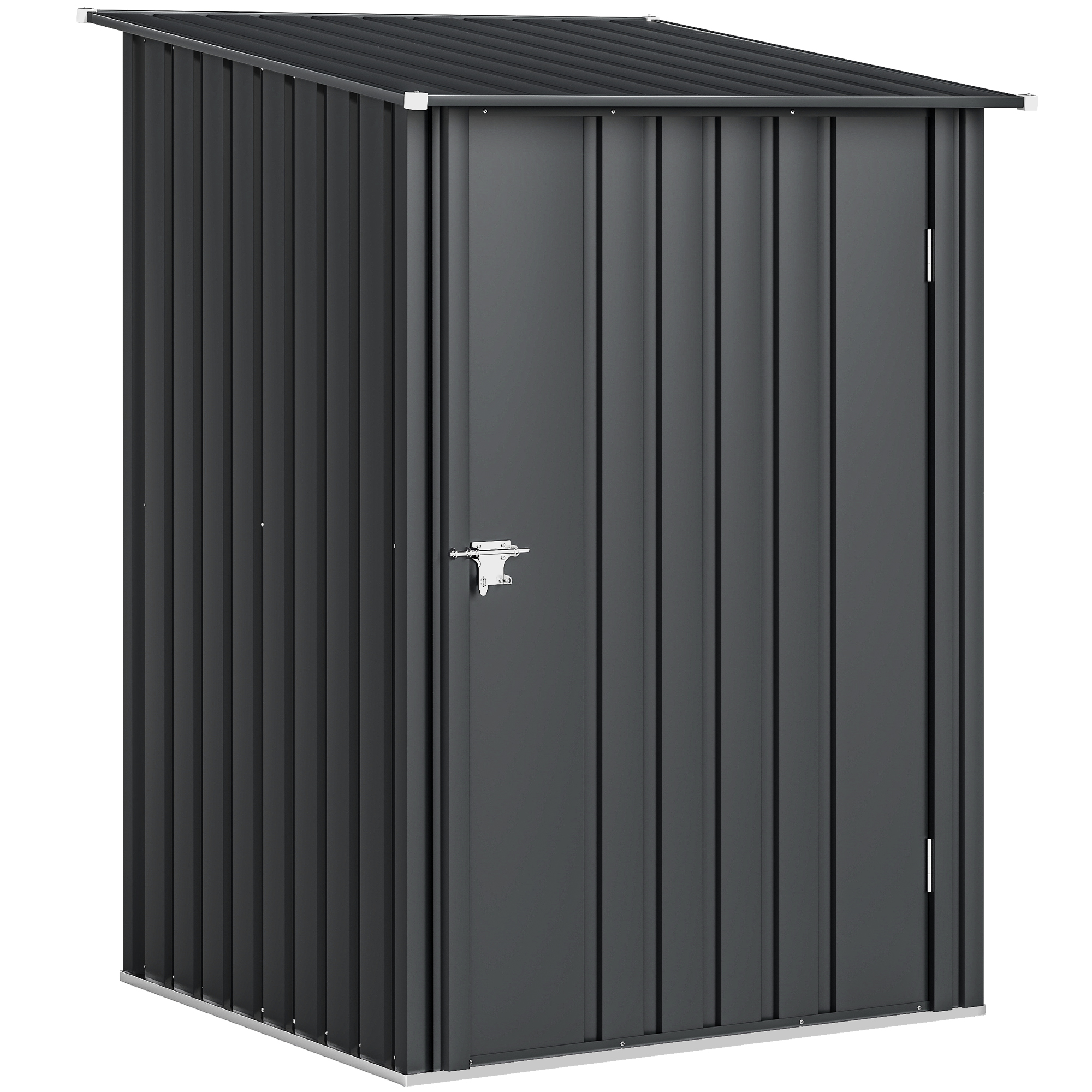Outsunny Căsuță de Grădină 0,92m² din Oțel Galvanizat, Depozit pentru Unelte cu Ușă Blocabilă și Acoperiș Înclinat, 100x104x160 cm, Gri Închis | Aosom Romania