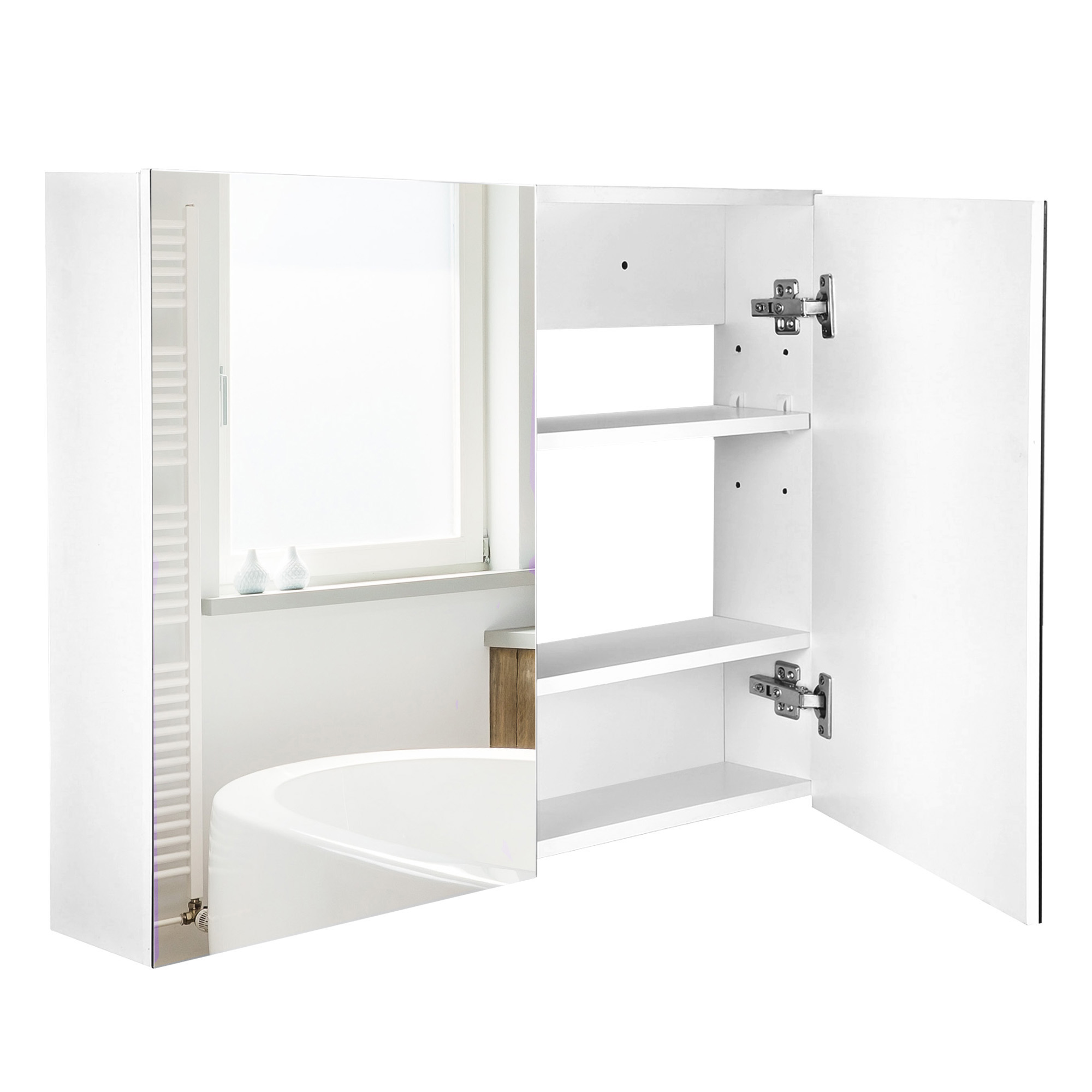 HOMCOM Bathroom Mirror with Storage, 2 Adjustable Shelves, Cushioned Door, Noiseless, for Bedroom & Vanity, White   Aosom UK