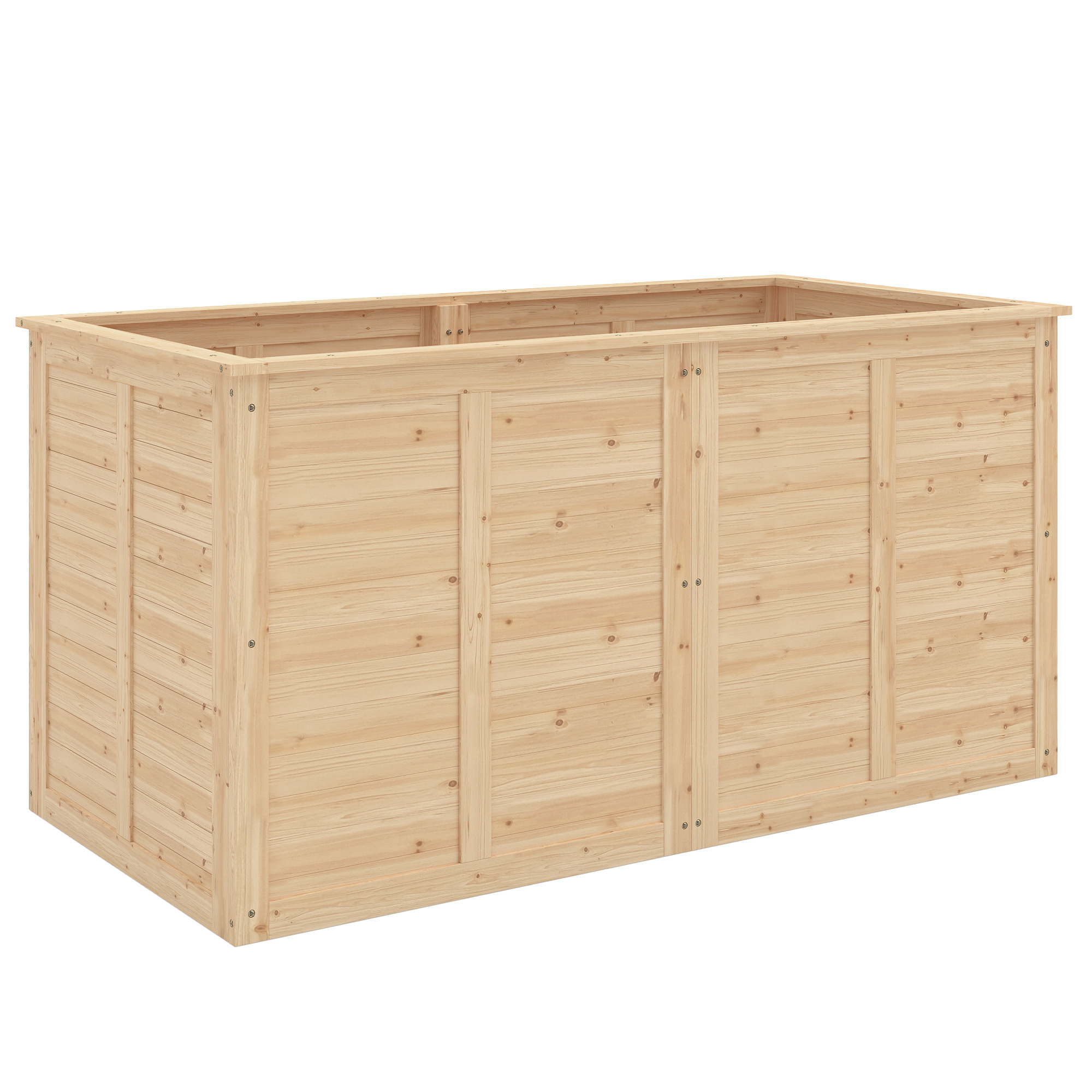 Outsunny Hochbeet Holz 152 x 77 x 77 cm Erhöhtes Tief Kräuterbeet mit Offenem Boden Verstärkungsstangen Pflanzkasten wetterfest Pflanzkübel für Außenbereich Garten Balkon Naturholz Aosom
