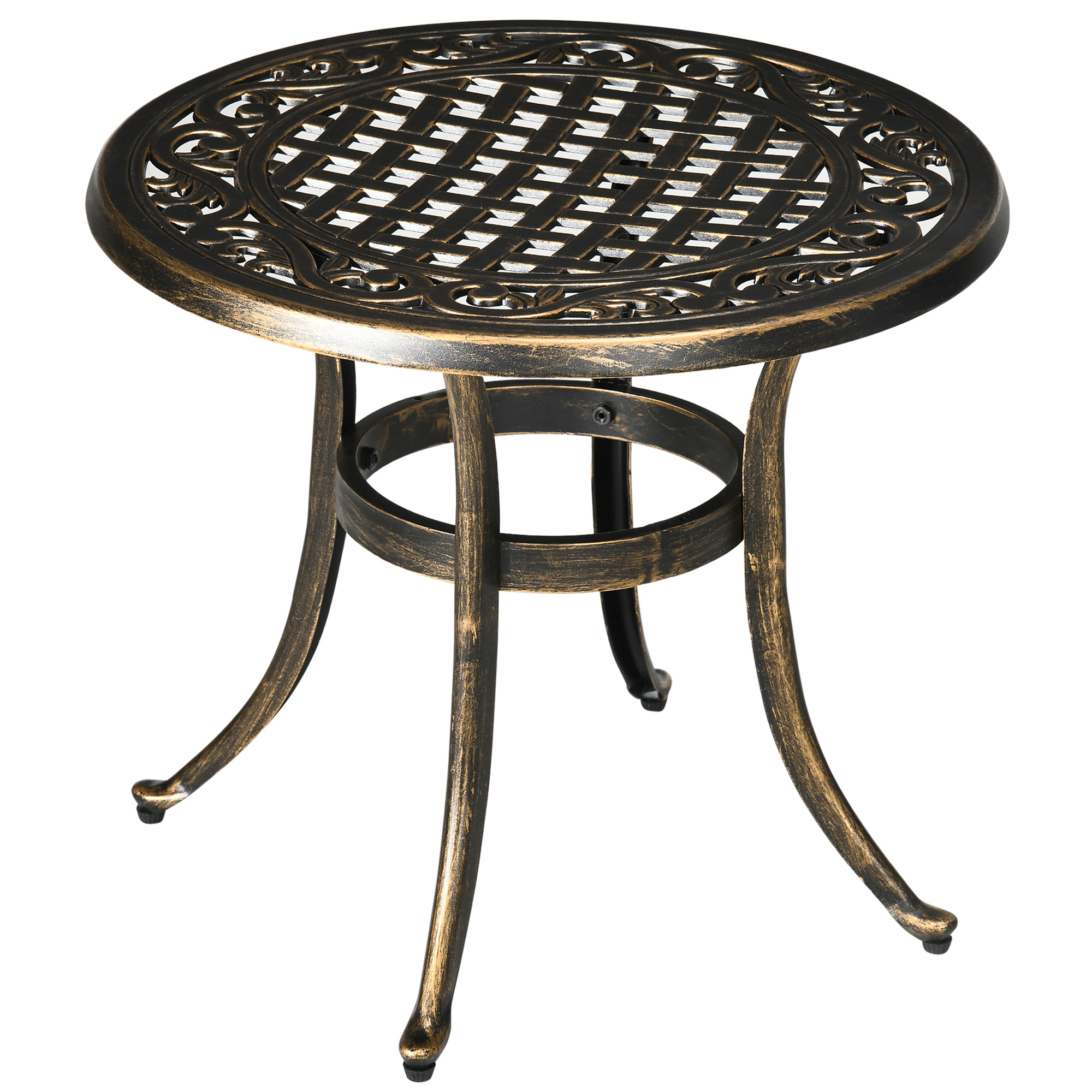 Outsunny Beistelltisch Garten wetterfester Gartentisch mit Gussaluminiumrahmen, runder Balkontisch Kaffeetisch 60kg belastbar, Ø60x52,5H cm Sofatisch für Outdoor Indoor Balkon Terrasse Büro Bronze Aosom