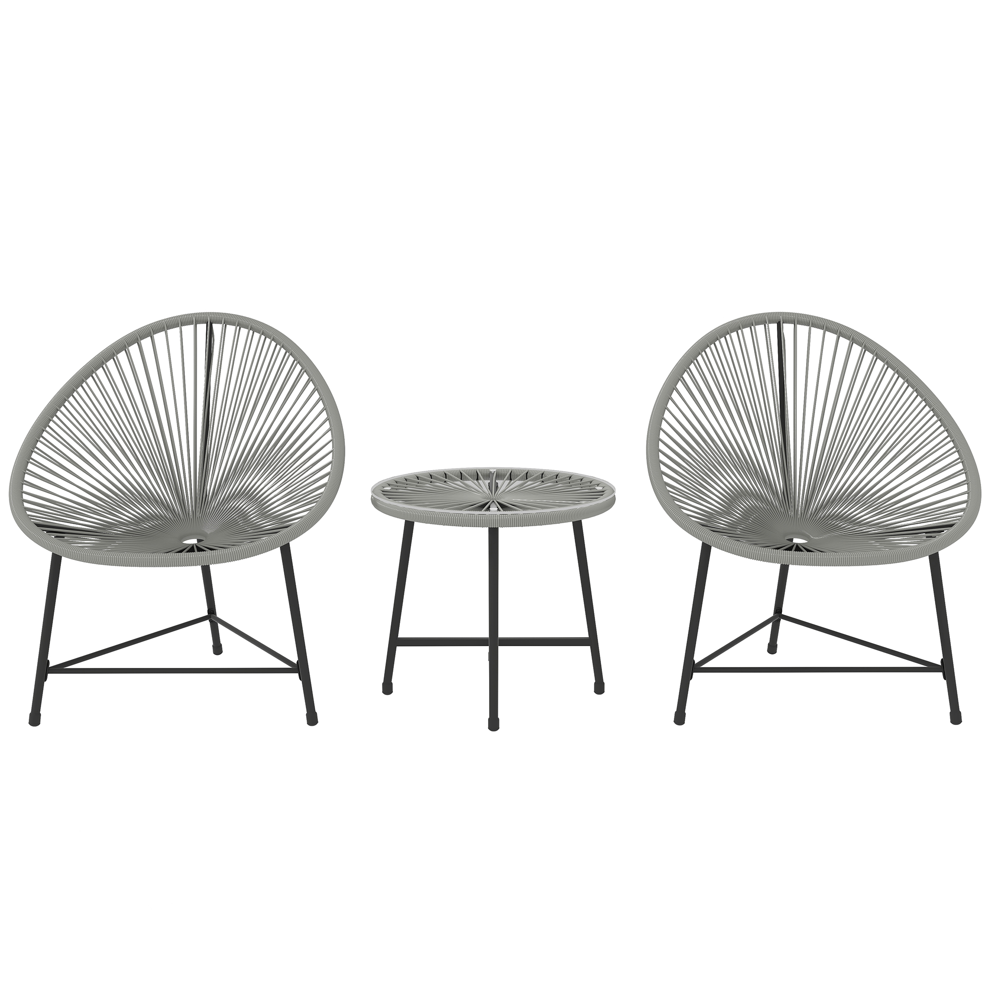 Outsunny Polyrattan Gartenmöbel Set, Outdoor Lounge Balkonmöbel für 2 Personen, 3-teilig Sitzgruppe mit 2 Stühle, Tisch, wetterfest Gartenlounge für Garten, Terrasse Balkon, Grau Aosom