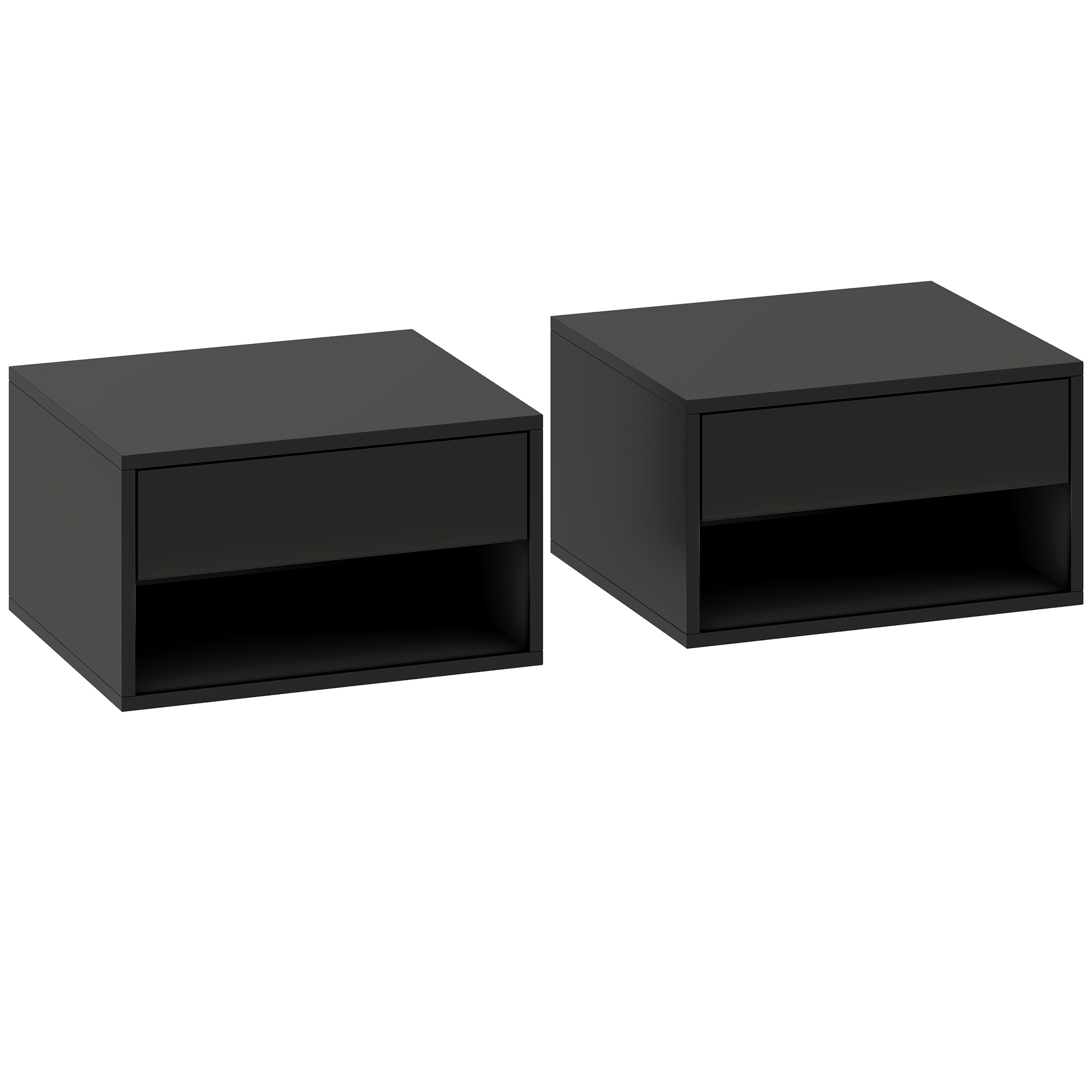 Homcom Black Floating Bedside Tables Set Of 2, Wall Mounted Nightstand,