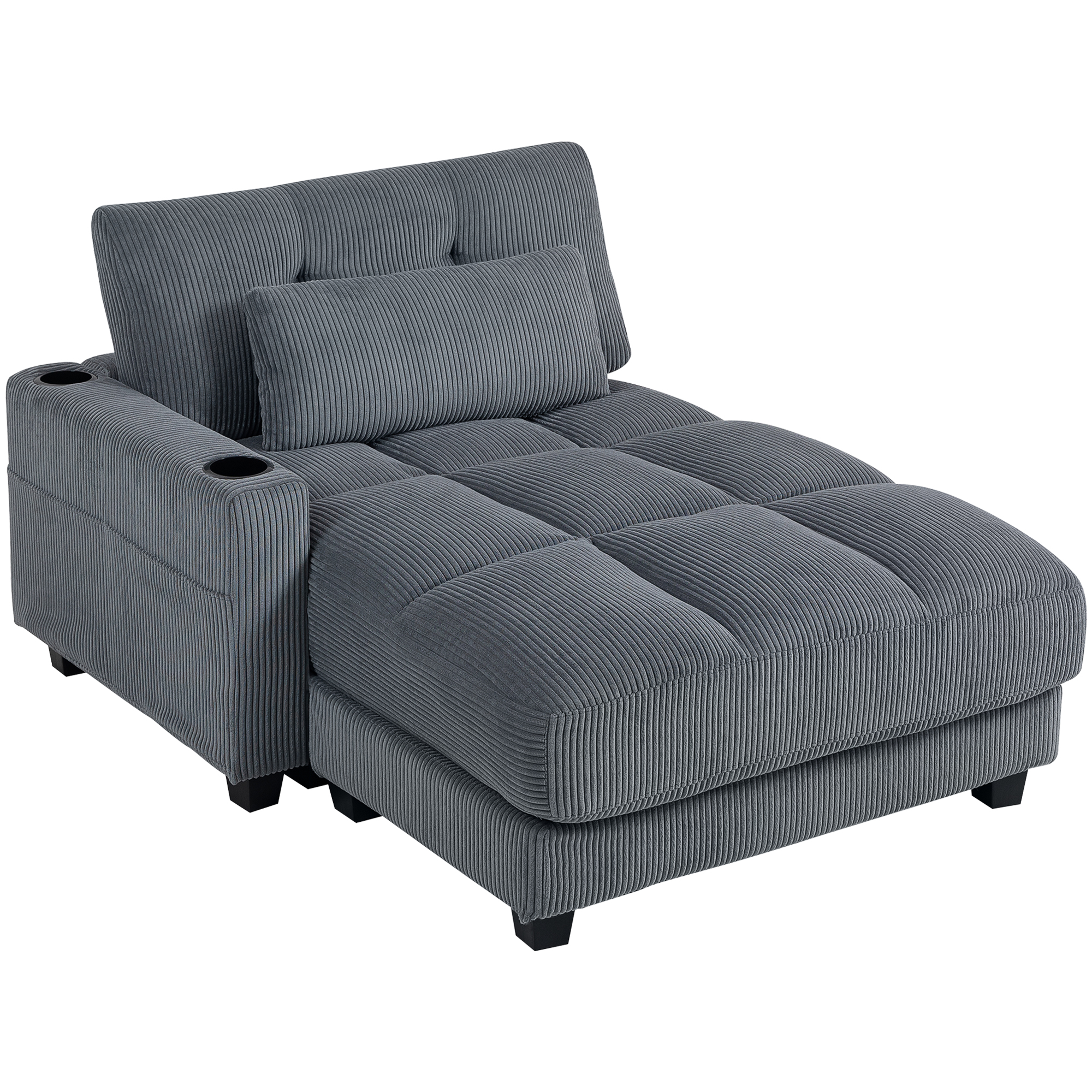 HOMCOM Slaapbank, met kussen, schuimvulling, met bekerhouder, Zak aan de zijkant voor kleine spullen, tot 220 kg, 114 x 147 x 86 cm, grijs | Aosom.nl