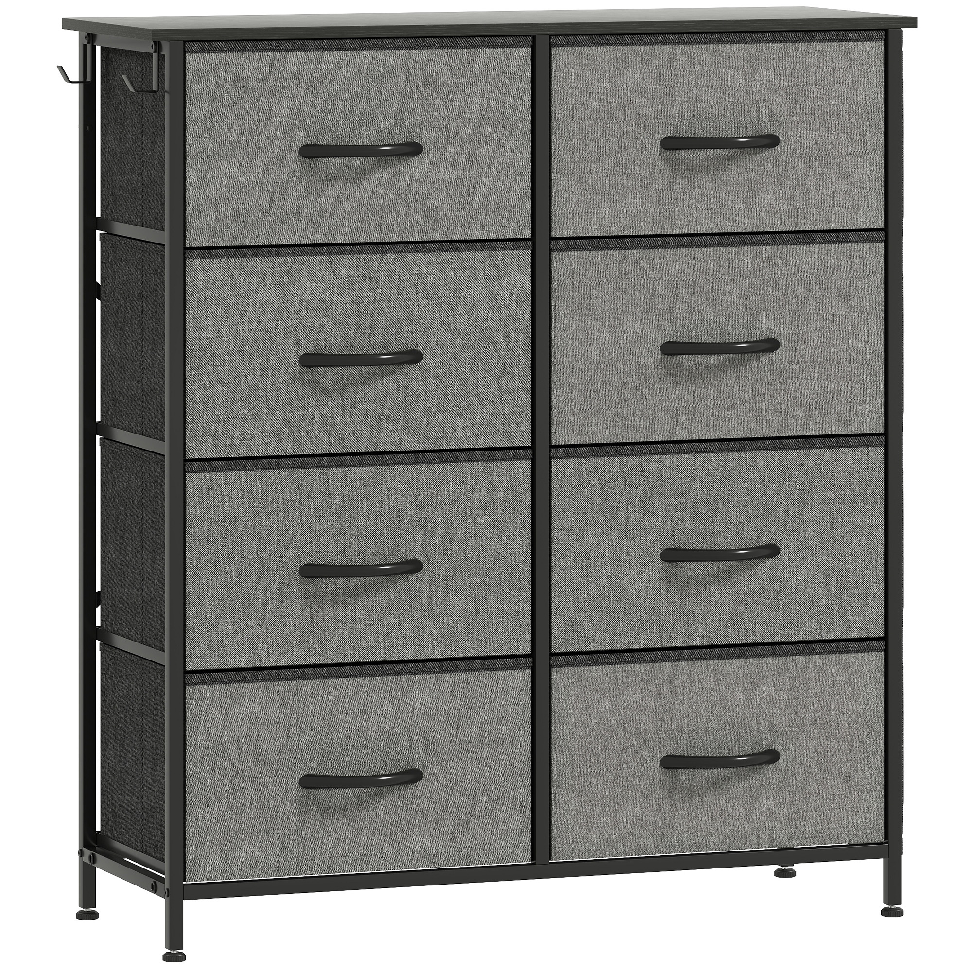 HOMCOM Kommode 8 Stoff-Schubladen, Aufbewahrungsmöbel mit 4 Taschen, 2 Haken, Stahlgestell, Schubladenschrank für Wohnzimmer, Schlafzimmer, Flur, grau Aosom