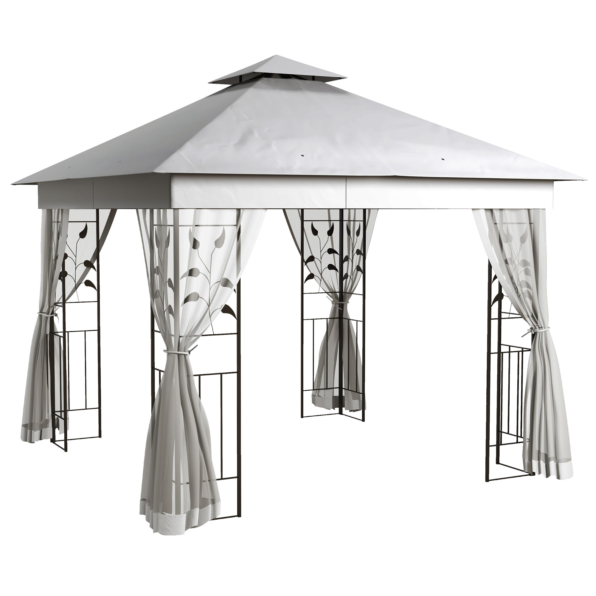 Outsunny Pavillon mit Doppeldach, 3x3 m Wasserabweisend Stabil Winterfest Gartenpavillon mit Moskitonetz, Garten Pavillon aus Stahl, Partyzelt für Garten, Terrasse, Hellgrau Aosom