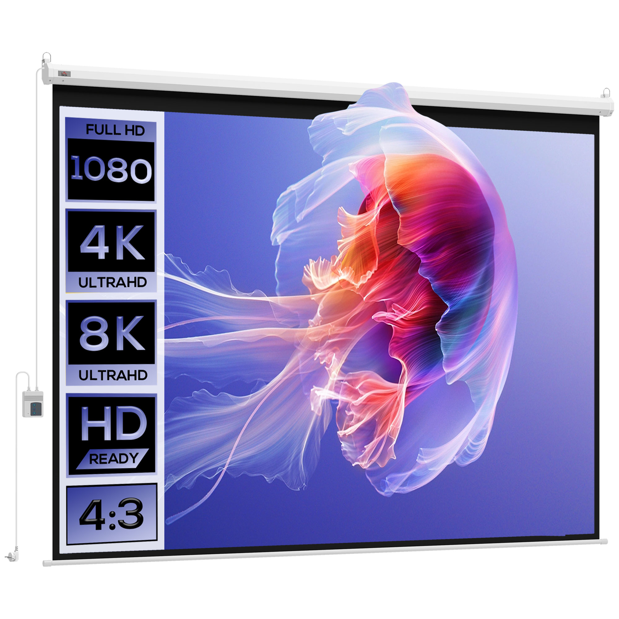 HOMCOM Beamer Leinwand 203 x 152 cm 100 Zoll 4:3 HD 4K Projektionsleinwand Elektrische Motor Leinwand mit Fernbedienung für Heimkino oder Präsentationen Aosom