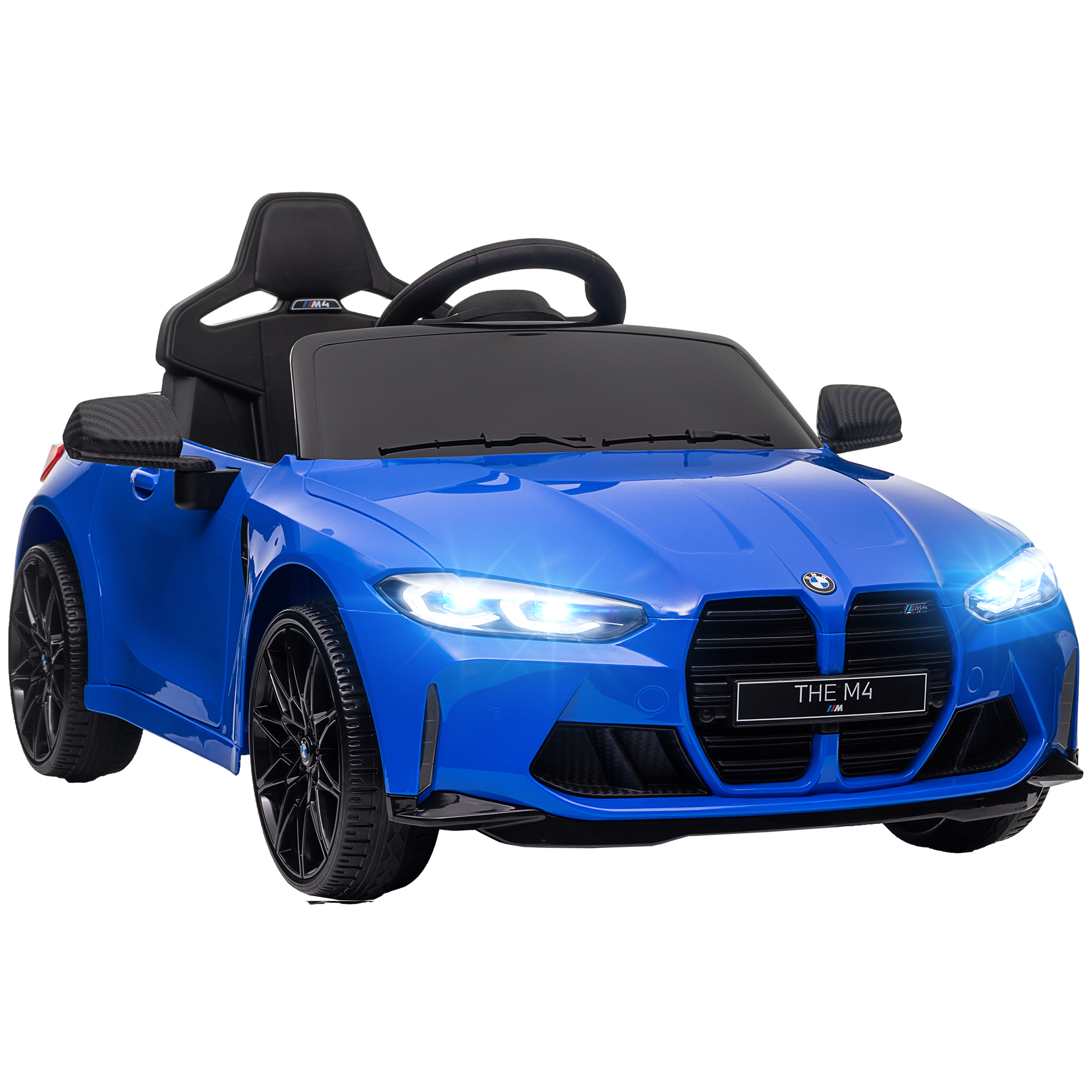 AIYAPLAY Elektroauto für Kinder 12V mit BMW M4 Lizenz, Elektroauto für Kinder mit 2 Motoren, Federung, 2,4G-Fernbedienung, Hupe und Scheinwerfer, 3-5 km/h, max. 30 kg, Blau Aosom