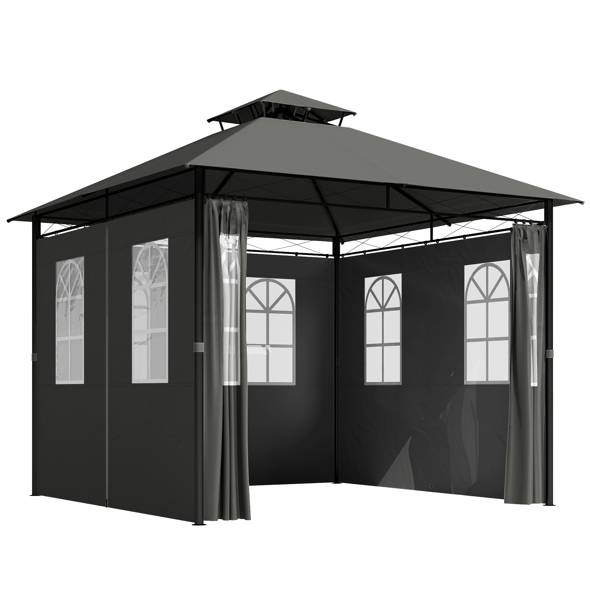 Outsunny Pavillon 3 x 3 m Gartenzelt mit Seitenwand und Doppeldach wetterfestes Festzelt aus Metall in Dunkelgrau für Gartenpartys Aosom.de