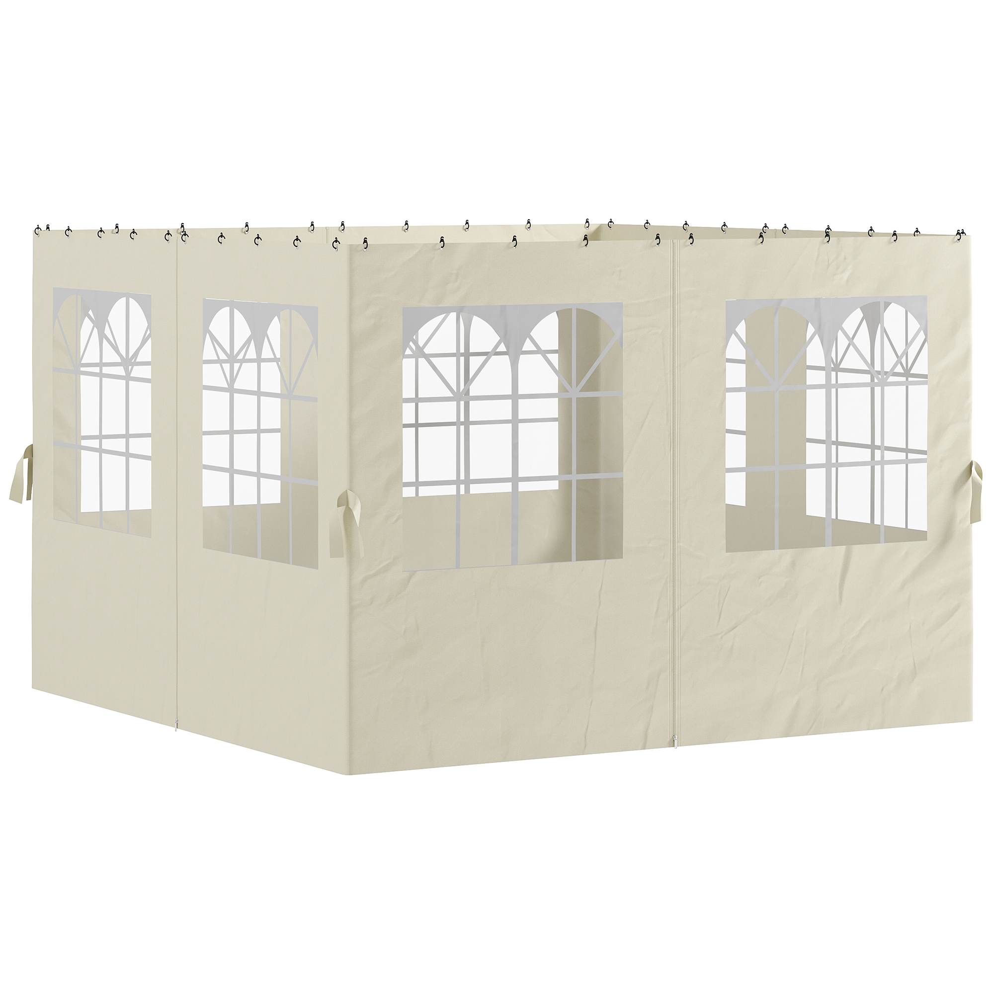 Outsunny Seitenwand 4er Set für 3 x 3 m Pavillon Seitenteile mit 8 Fenster Klettverschluss 302x205 cm Wasserdicht stabil winterfest Seitenteil Seitenwände für Partyzelt Gartenpavillon Cremeweiß Aosom