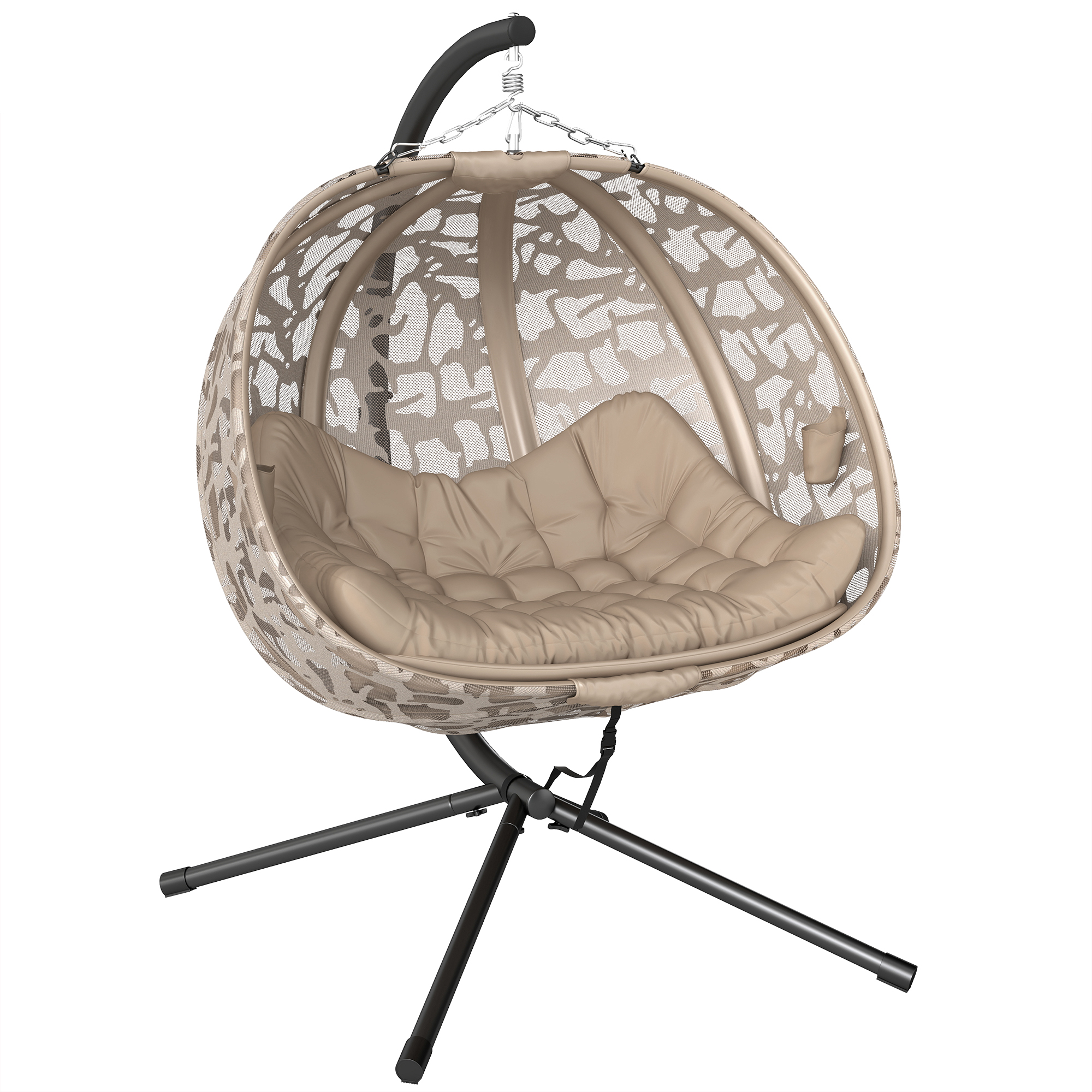 Outsunny Hängesessel 2 Sitzer Hängestuhl mit Kissen klappbare Hängeschaukel bis 240 kg belastbar Polyester Stahl Sandfarbe Aosom.de