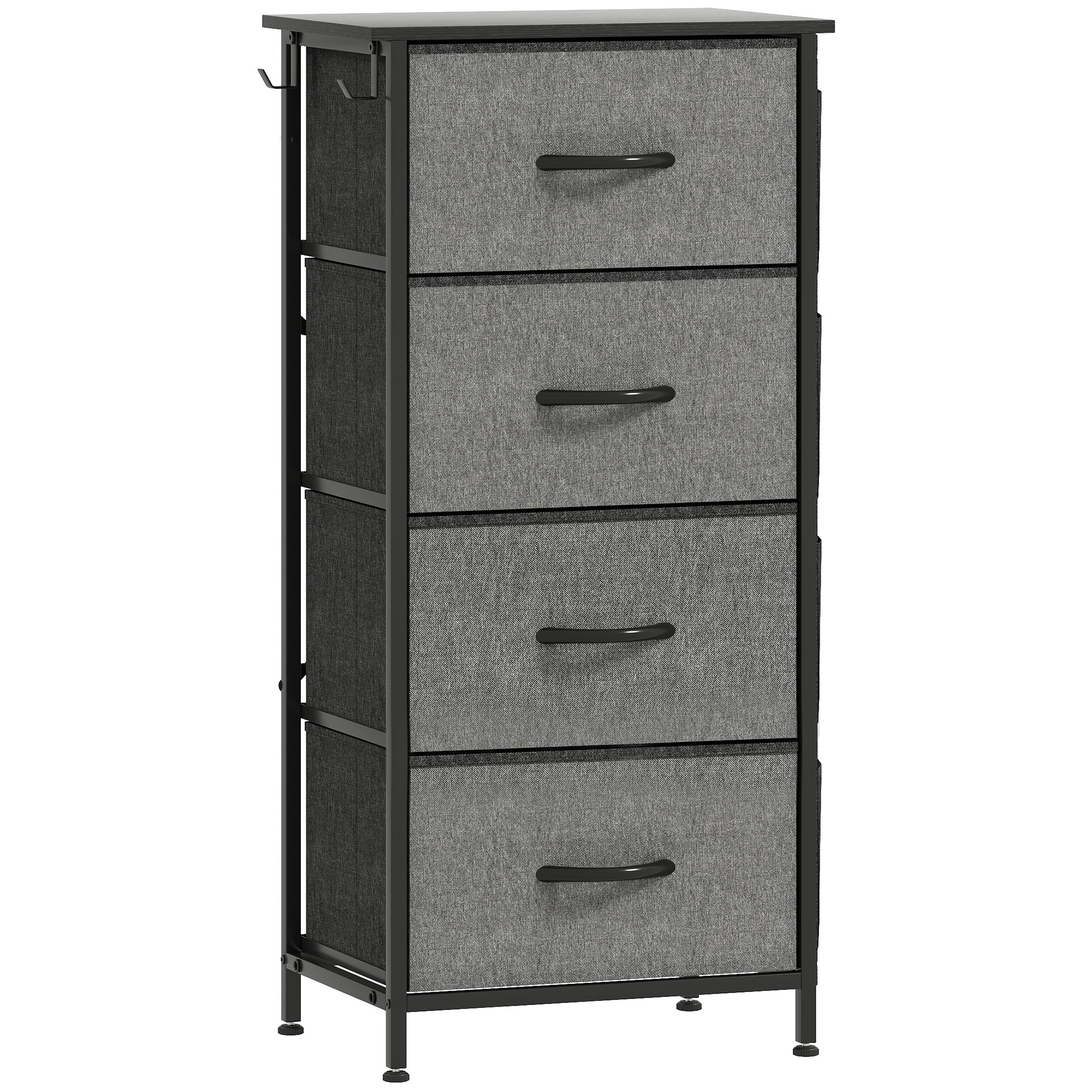 HOMCOM Kommode 4 Schubladen aus Stoff, Aufbewahrungsmöbel mit 4 Taschen, 2 Haken, Stahlgestell, Kommode für Wohnzimmer, Schlafzimmer, Flur, grau Aosom