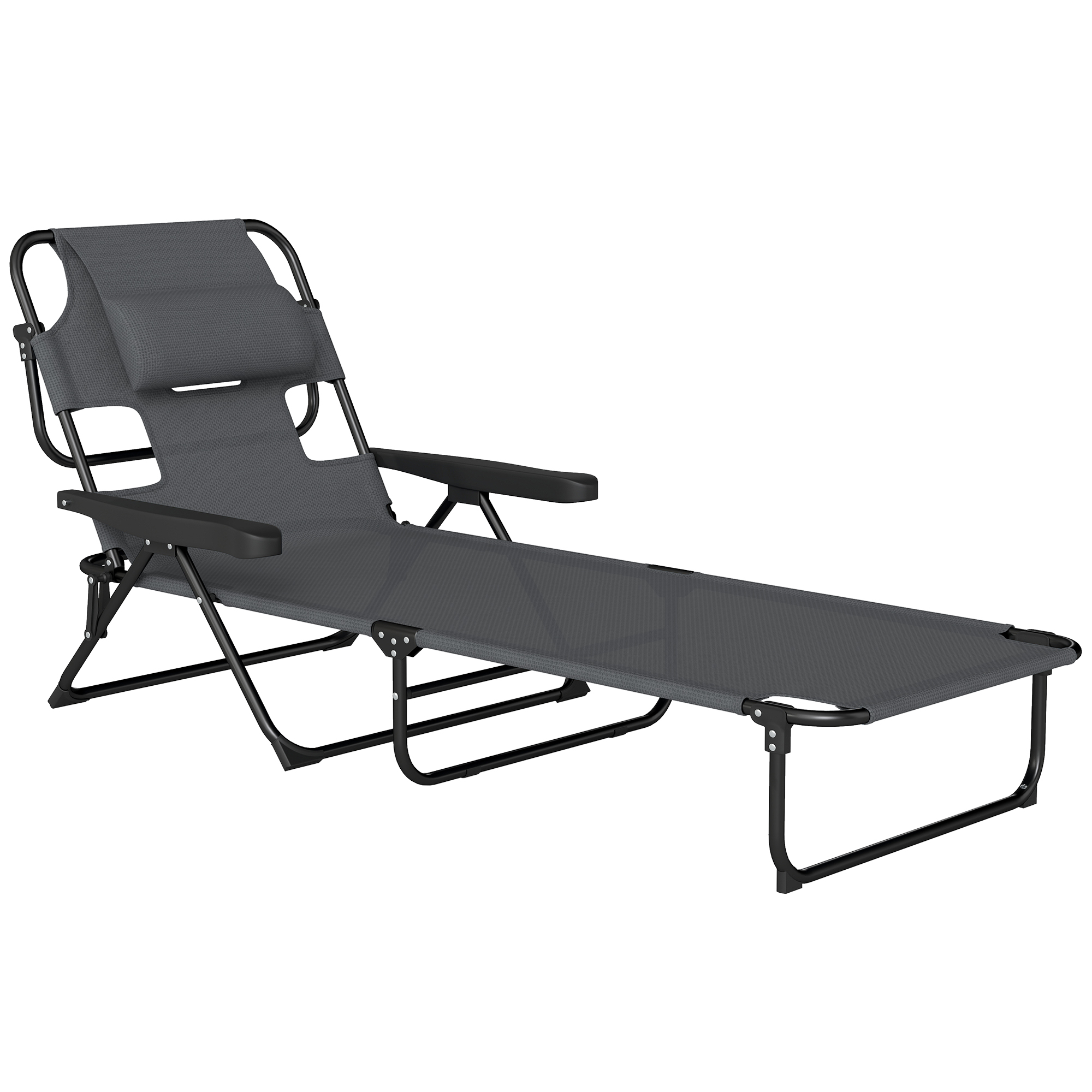 Outsunny Sonnenliege klappbar Gartenliege mit Lesefenster, Kopfkissen, Liegestuhl mit 4-Fach verstellbare Rückenlehne, wetterfeste Campingliege bis 120 kg belastbar, für Garten Strand Pool, Dunkelgrau Aosom