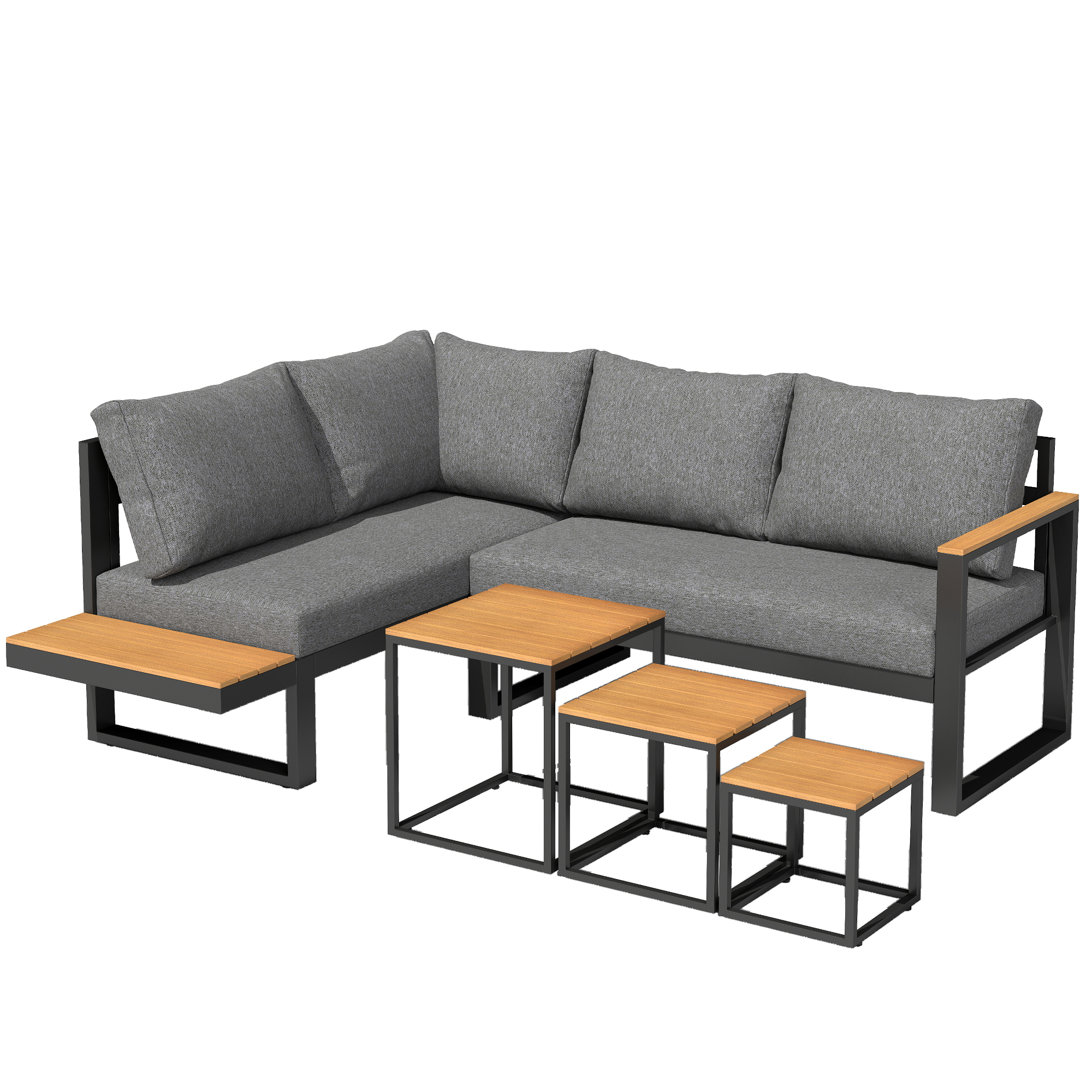 Outsunny 5-tlg Gartenmöbel Set Gartengarnitur mit Ecksofa & Doppelsofa Couchtisch Balkonmöbel Set mit Sitzkissen Gartenlounge Set Grau Aosom.de