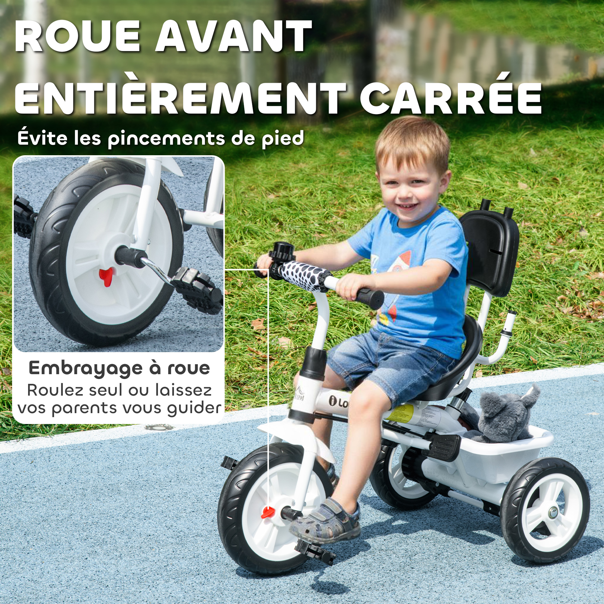 Tricycles Homcom Tricycle enfant évolutif pare-soleil pliable canne télescopique amovible acier
