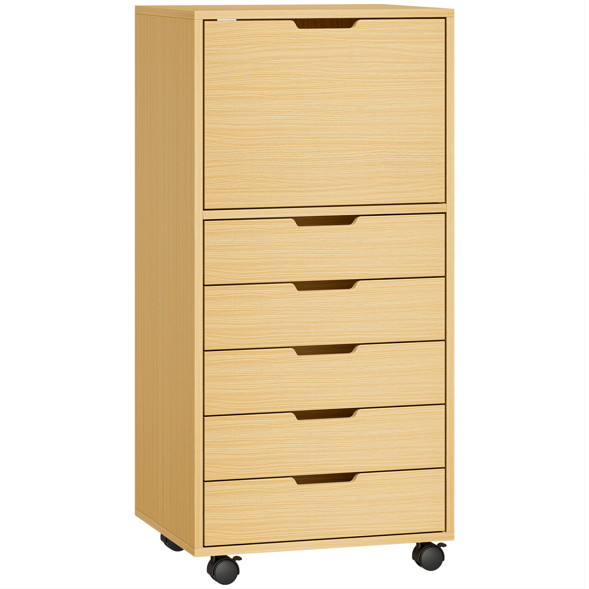 HOMCOM Caisson Bureau 5 Tiroirs Roulettes Armoire Naturel