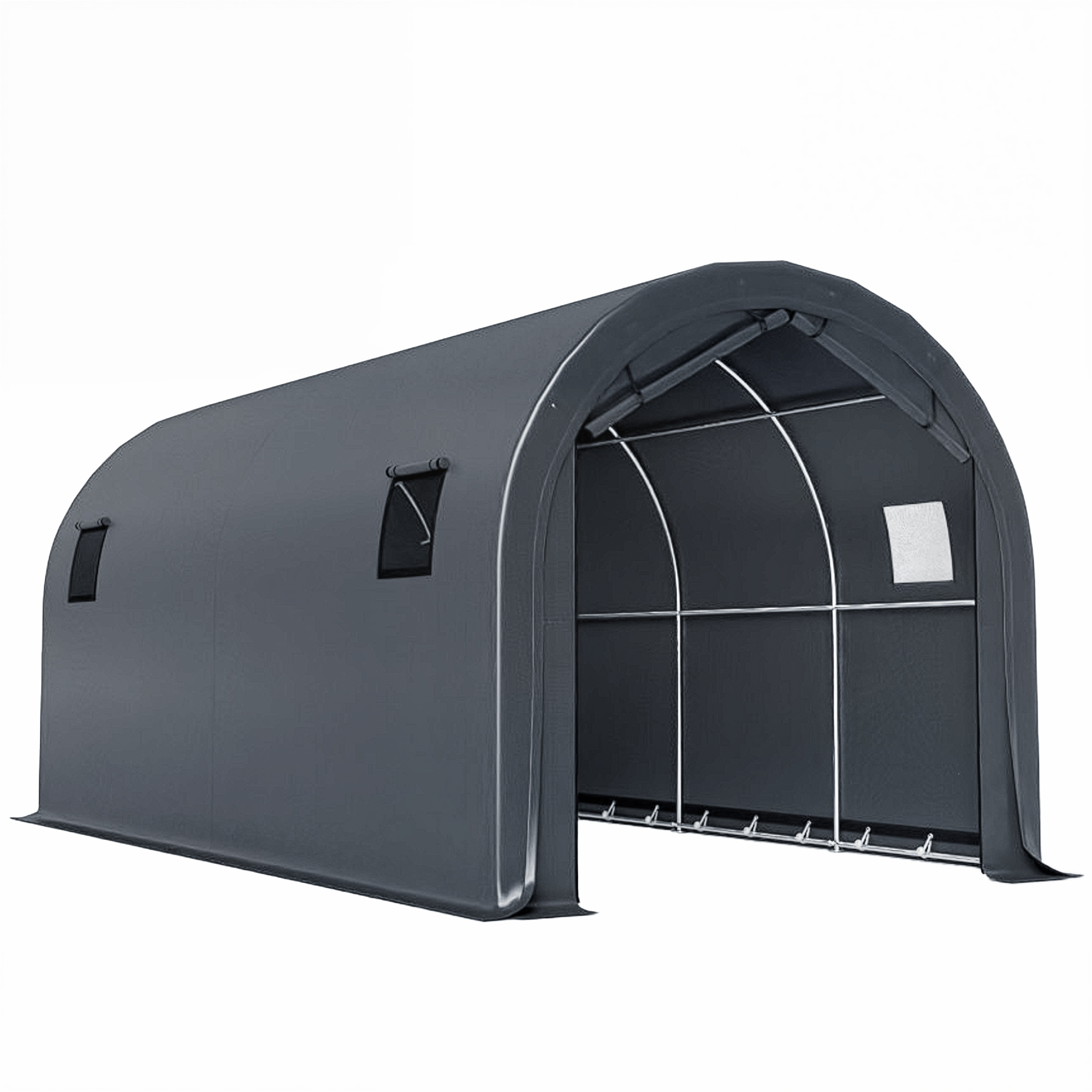 Outsunny Carport 3x6m, Garaj Portabil cu Ușă și Ferestre, Gri Închis | Aosom Romania