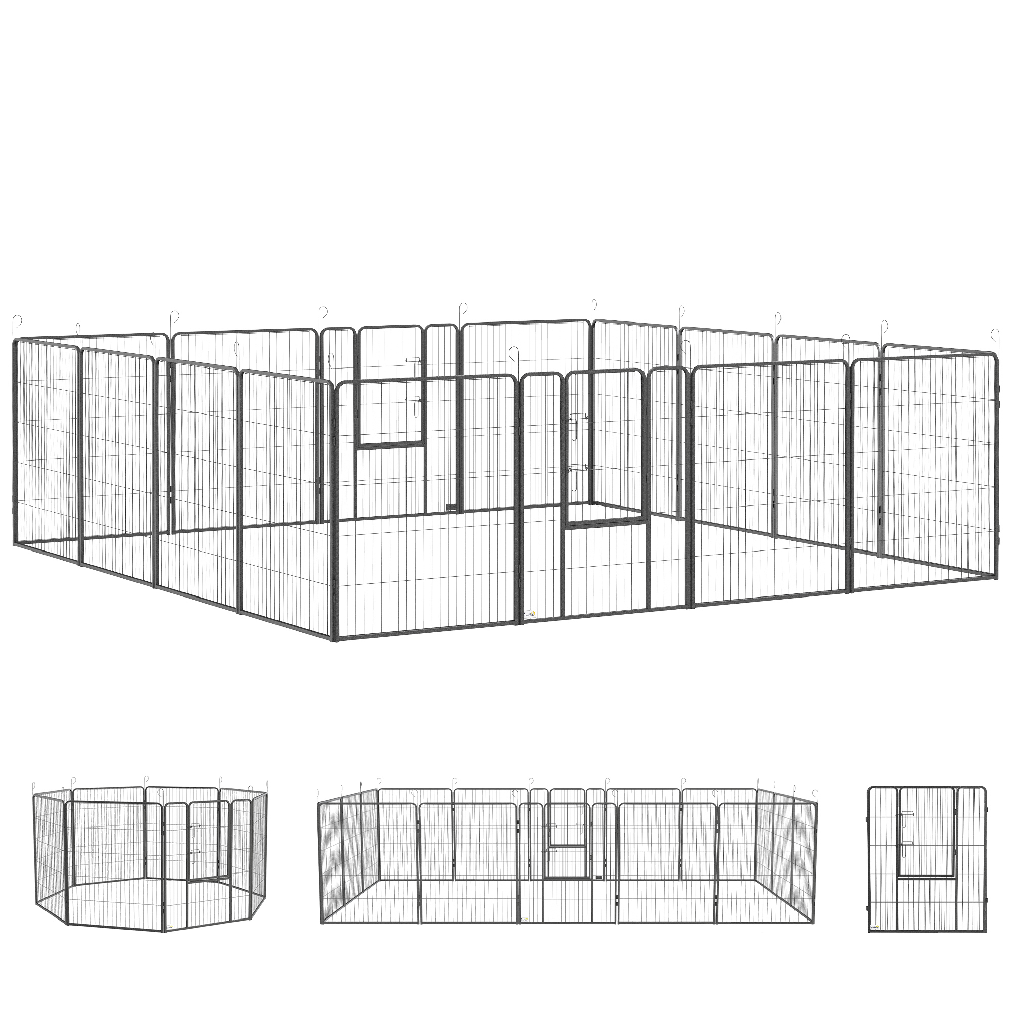 PawHut Welpenauslauf Welpenlaufstall Freigehege für kleine und mittlere Hunde, DIY Welpengehege mit 2 Türen aus Stahl, grau Aosom.de