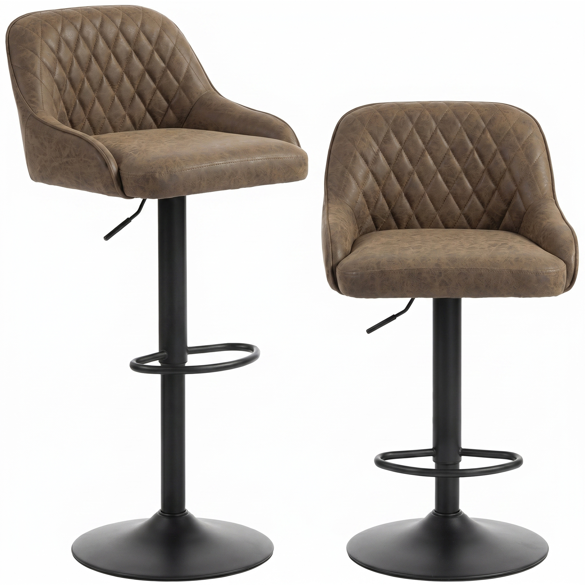 HOMCOM 2er-Set Barhocker, hohe Küchenhocker mit drehbarem Sitz und höhenverstellbar, PU-Barstühle mit Rückenlehne für Kücheninsel, Esszimmer, Dunkelbraun Aosom
