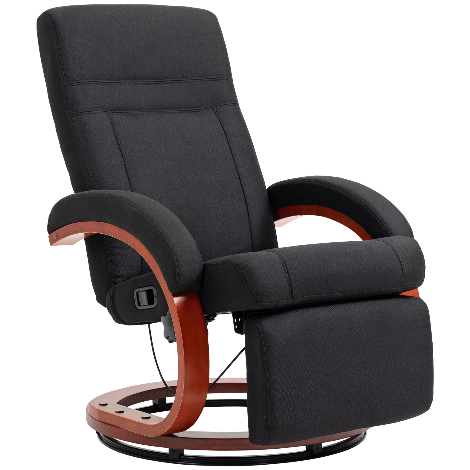 HOMCOM Relaxsessel mit Liegefunktion Fernsehsessel mit hoher Rückenlehne ergonomische Armlehne Fußstütze Holzbasis Leinenoptik, Ruhesessel Liegesessel TV-Sessel für Wohnzimmer Schlafzimmer Schwarz Aosom