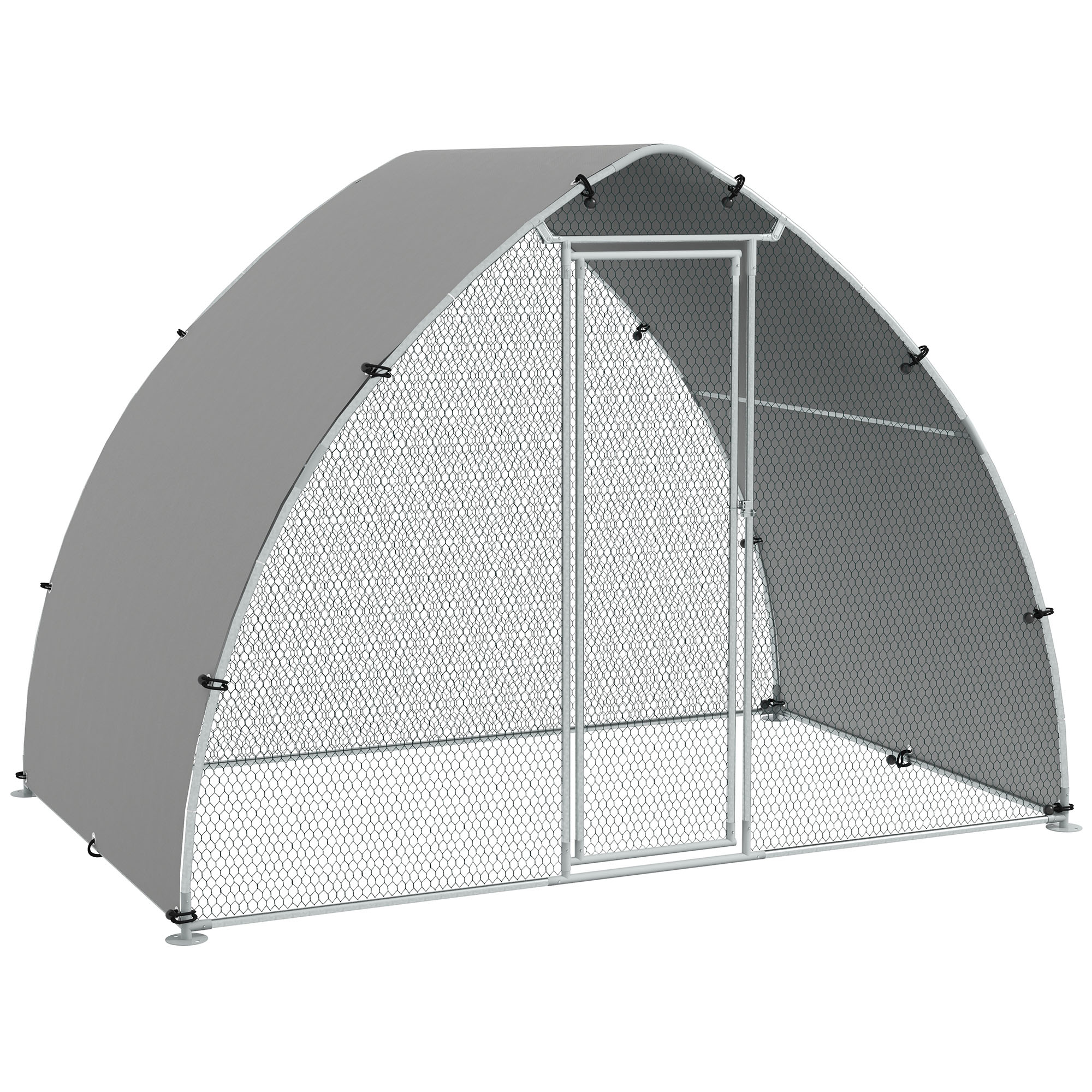 PawHut Grande recinto para galinhas exterior 5,75m², teto anti-UV, aço galvanizado, porta trancável
