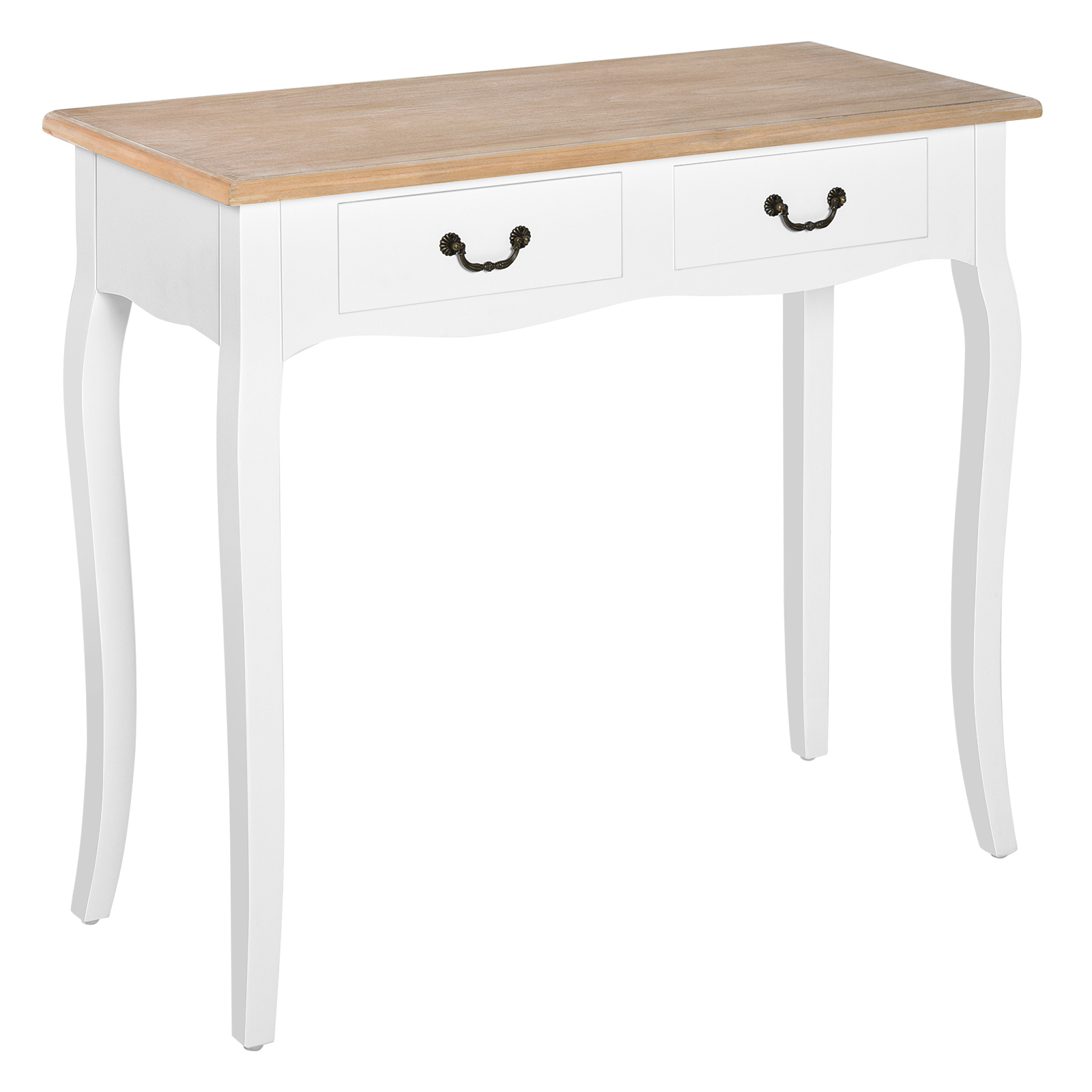 HOMCOM Mesa de Consola Auxiliar con 2 Cajones Estilo Retro para Entrada Pasillo Sala Estar Dormitorio Pino 87x34x78,5 cm Blanco | Aosom España
