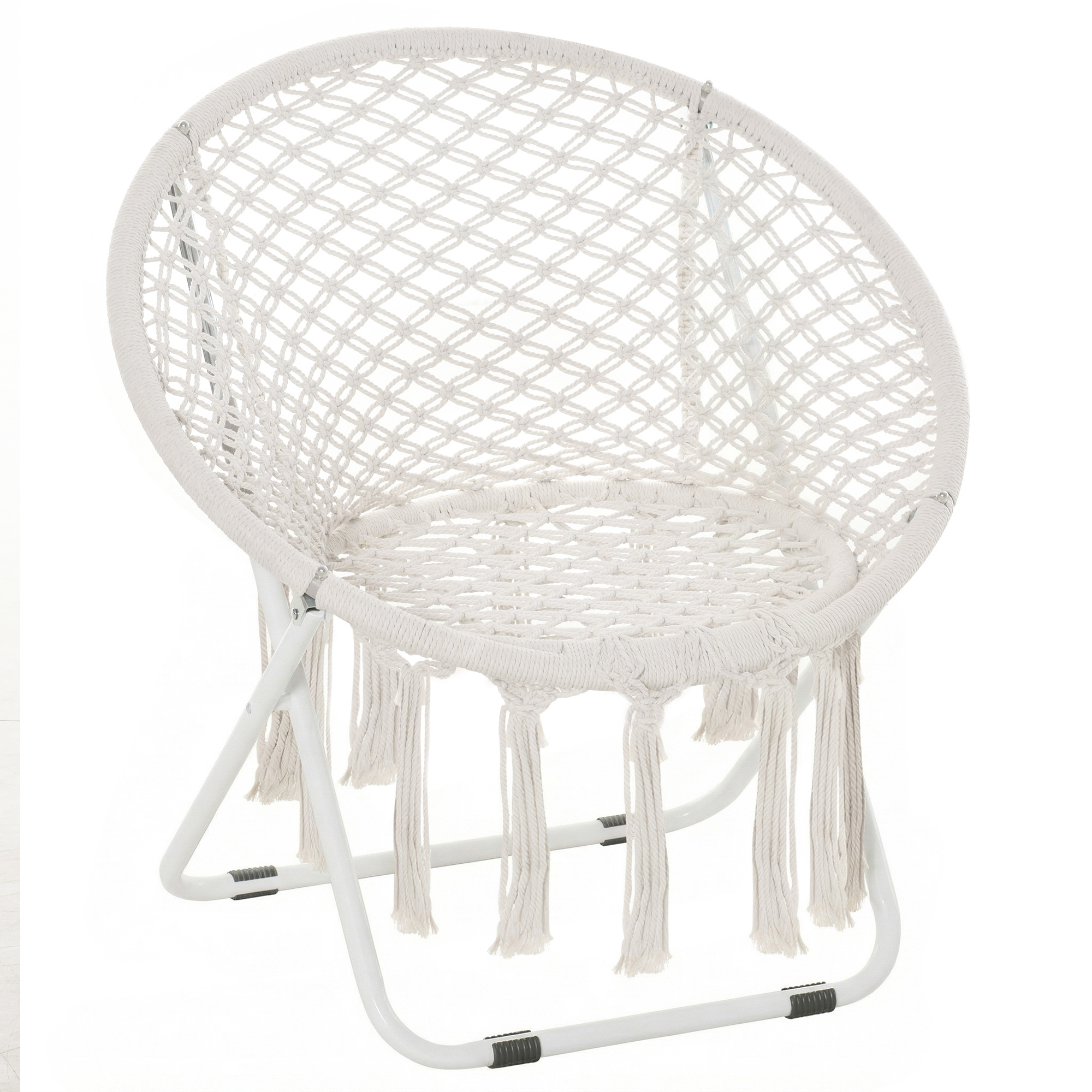Outsunny Poltrona loveuse redonda de jardim cadeira lua papasan dobrável grande conforto macramé algodão poliéster bege Aosom Portugal