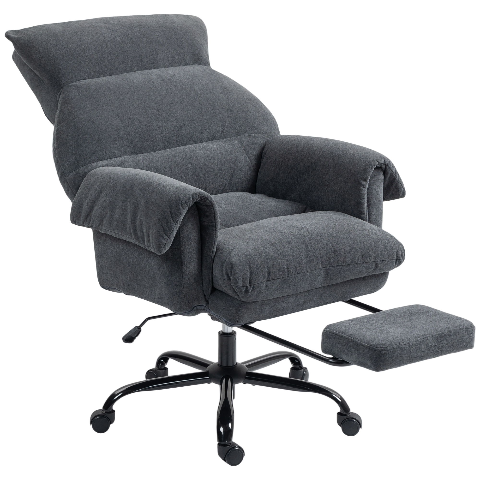 HOMCOM Silla Ejecutiva Silla de Escritorio con Reposapiés Respaldo Reclinable Alto Asiento Anchos Acolchado Grueso Gris Oscuro | Aosom España