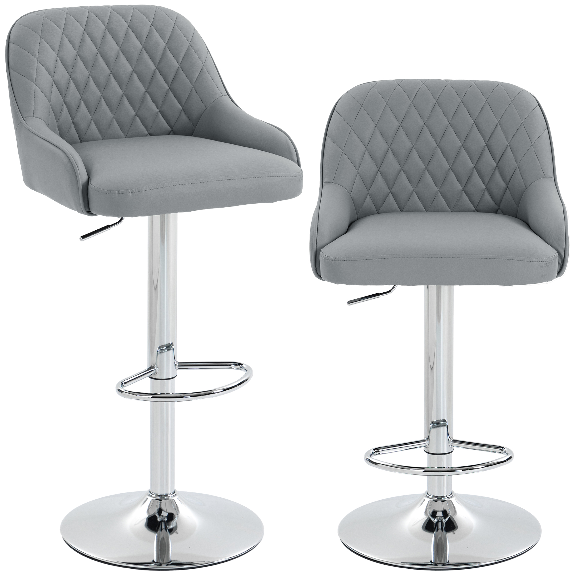 HOMCOM Lot de 2 Tabourets de Bar Pivotants et Réglables pour Cuisine, Gris clair