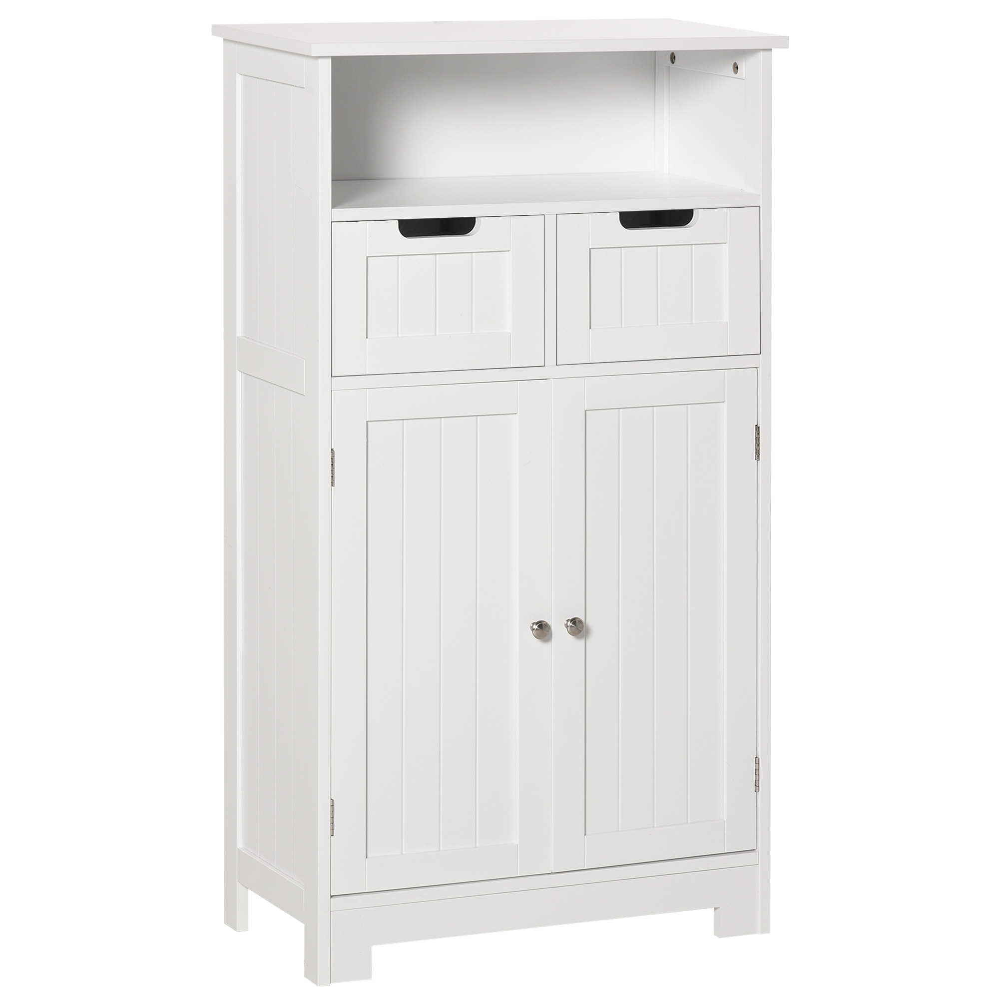 kleankin Armario de Baño con 2 Puertas Estante Ajustable 2 Cajones y Compartimento Abierto Mueble Auxiliar de Almacenaje Blanco | Aosom España
