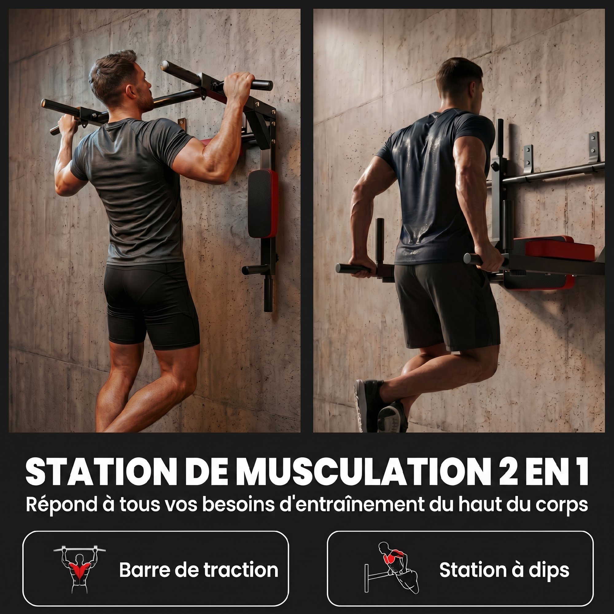 Barre De Traction Murale SPORTNOW – 150kg, Anti-bascule, Poignées Antidérapantes