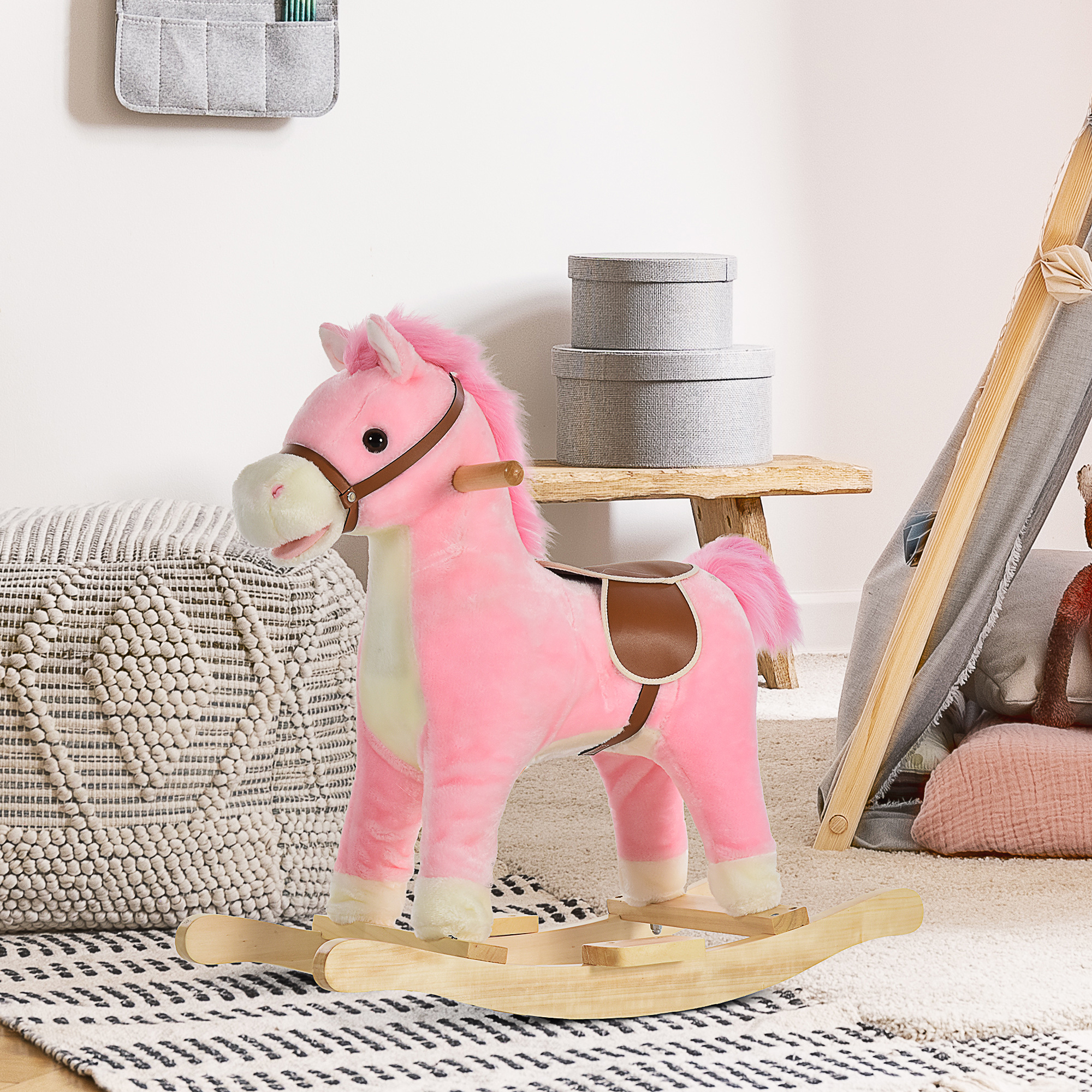 Cheval pour enfant - HOMCOM - +36 mois avec 4 roulettes - effet sonore... pas cher