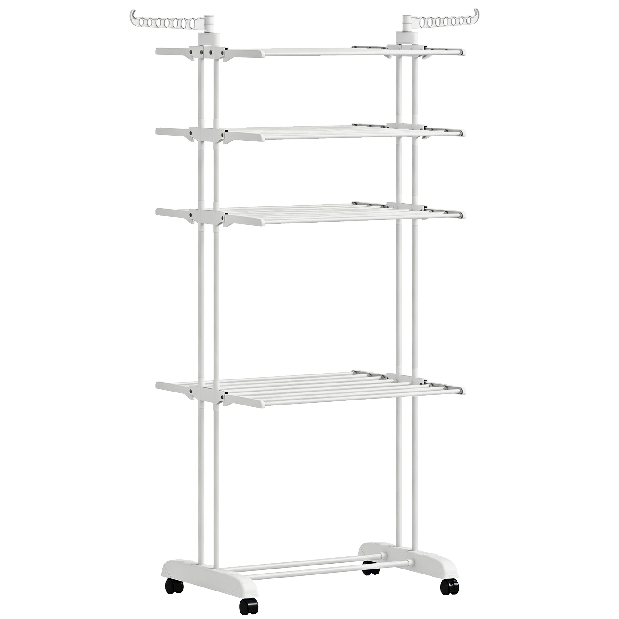 HOMCOM Klappbarer Wäschetrockner 5 Ebenen mit Rollen, Wäschetrockner für Innen mit Seitenflügeln, Stahlrahmen, für Innen und Außen, 73 x 64 x 172 cm, blanc Aosom