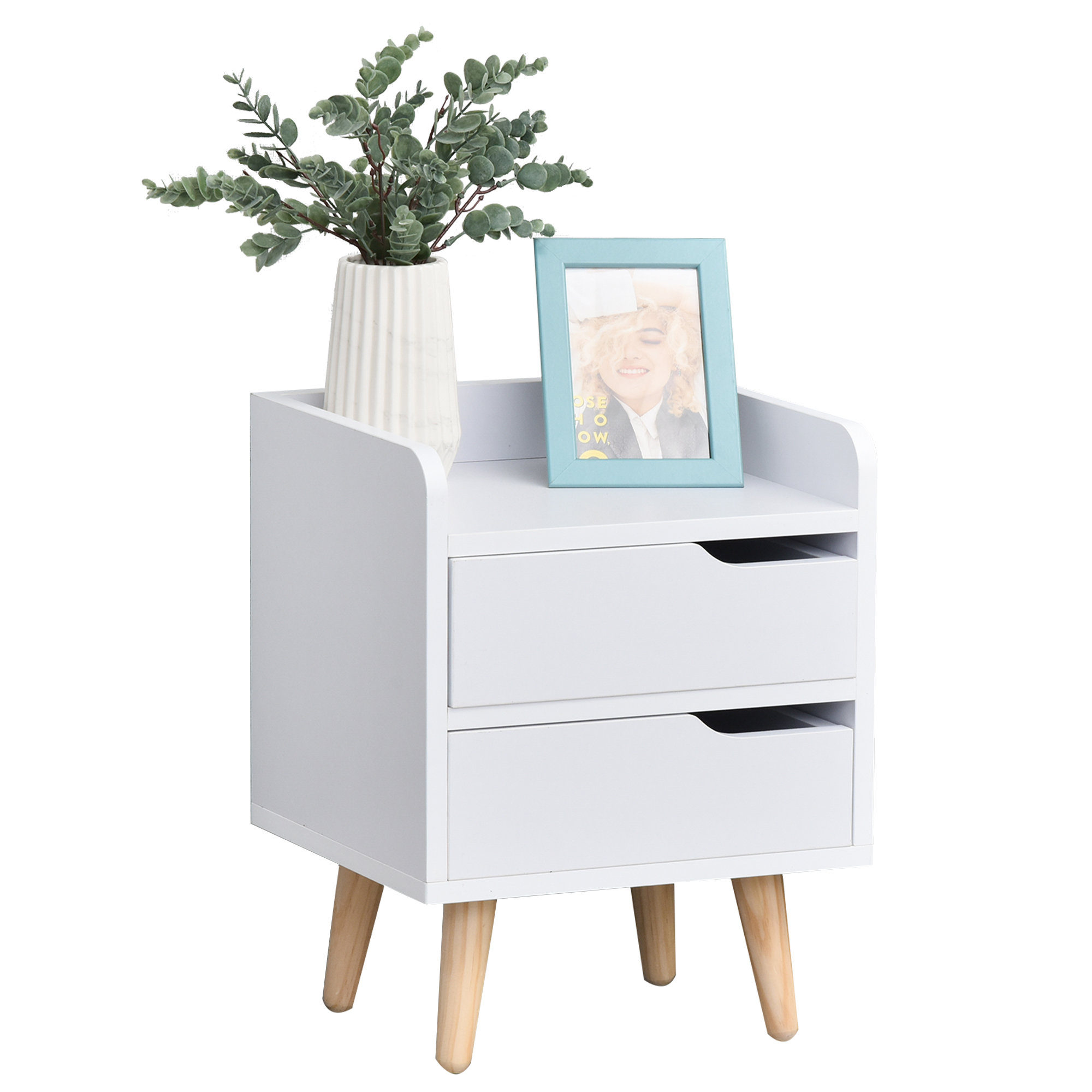 HOMCOM Mesa de Noche Multiusos con 2 Cajones Espaciosos Patas Elevadas de Pino Mesita Noche para Sala Dormitorio 33x28x42 cm Blanco | Aosom España