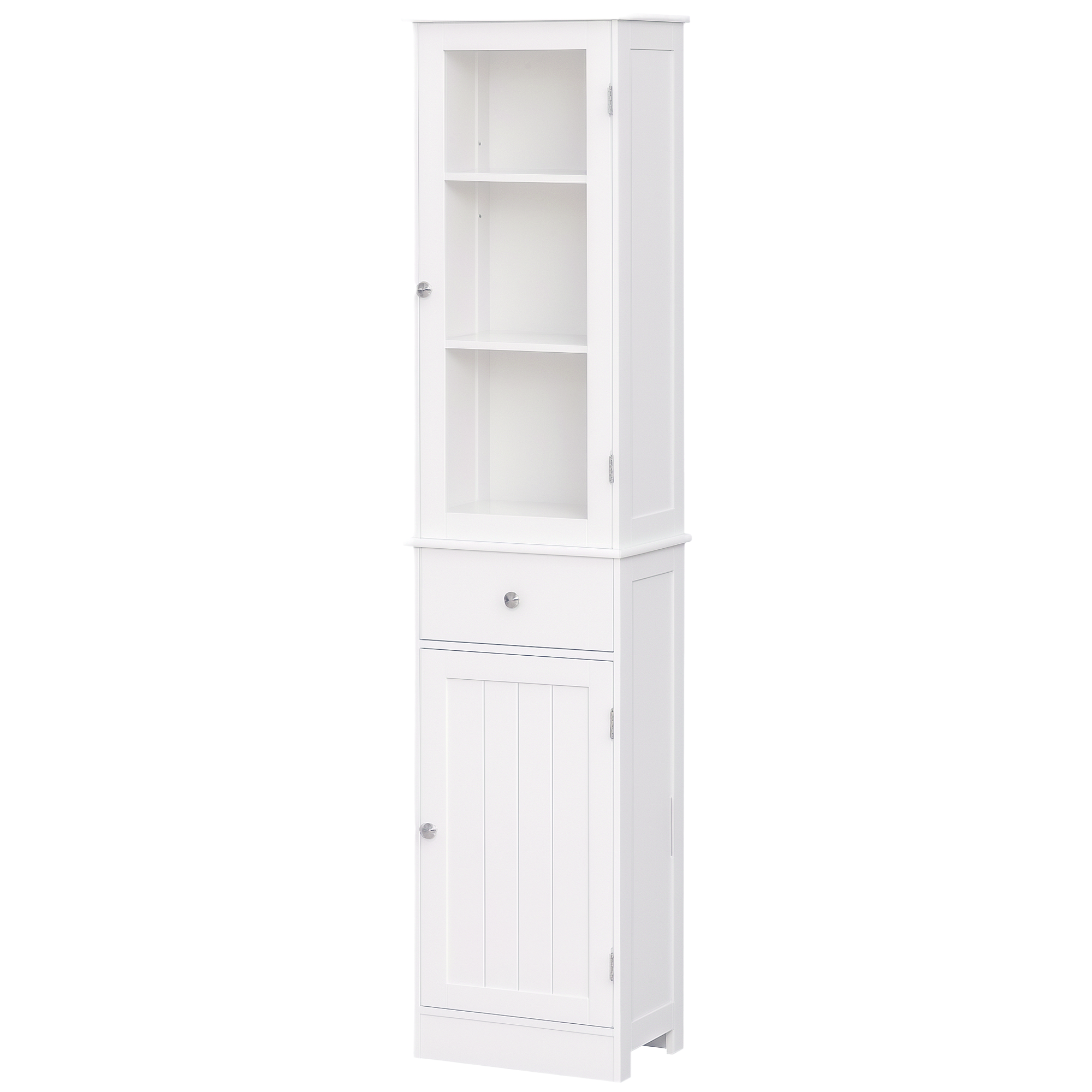 kleankin Armario Alto Auxiliar para Baño Moderno 2 Puertas Estantes Ajustables 1 Cajón Blanco 40x27x171,5 cm | Aosom España