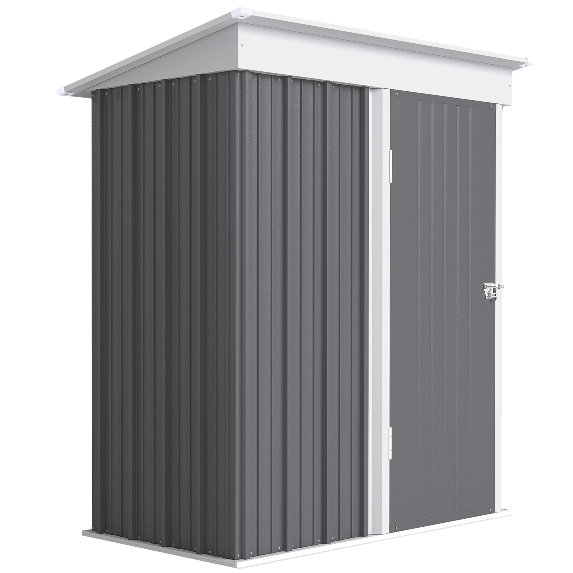 Outsunny Metall Gerätehaus 1,36m² 161 x 95 x 181cm Geräteschuppen mit Pultdach Fundament verstellbare Regale Abschließbarer Tür wetterfest Gartenhaus Outdoor Garten Schuppen für Außenbereich Aosom