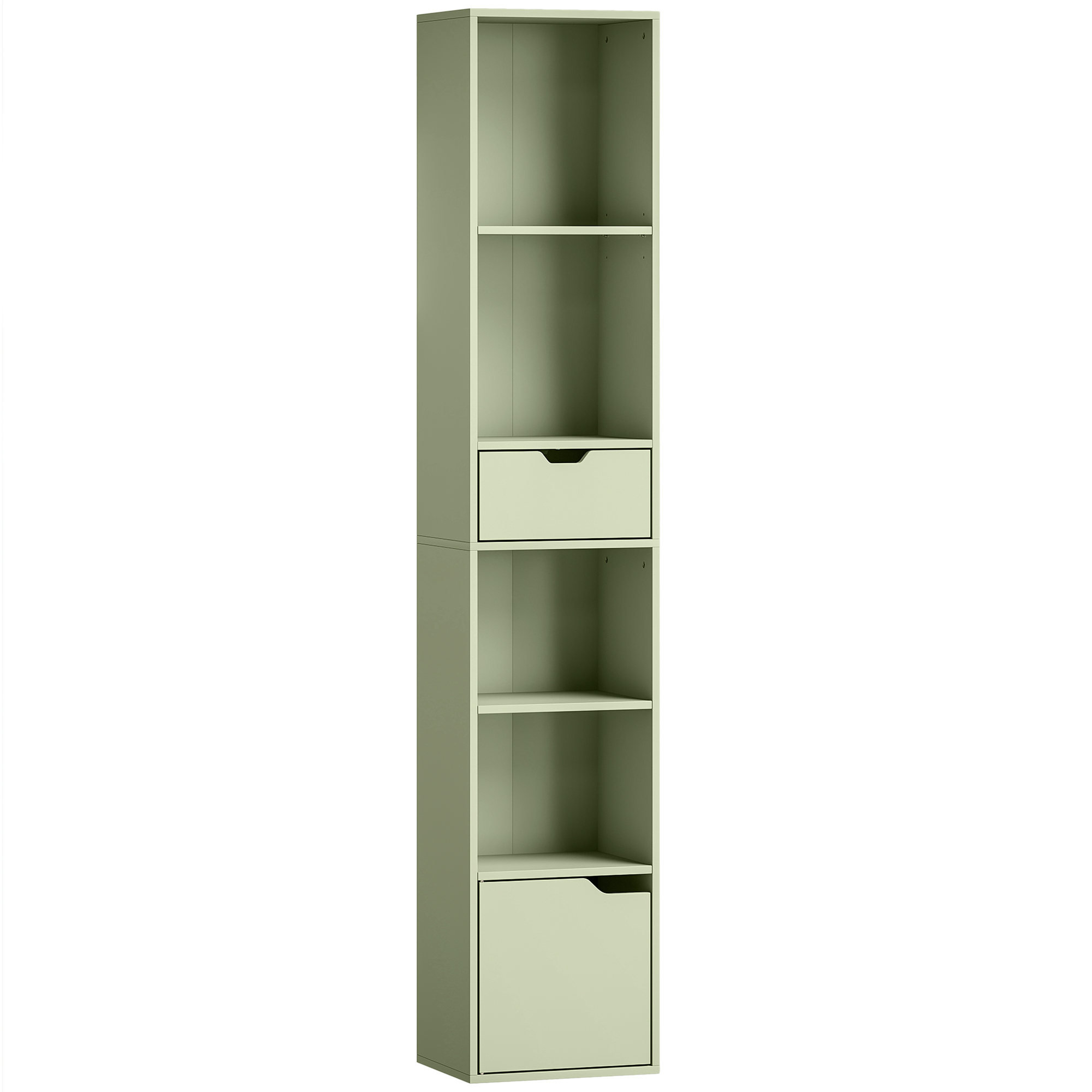 Homcom Green 6-Tier Bookcase, Tall Narrow Bookshelf With Drawer And Door