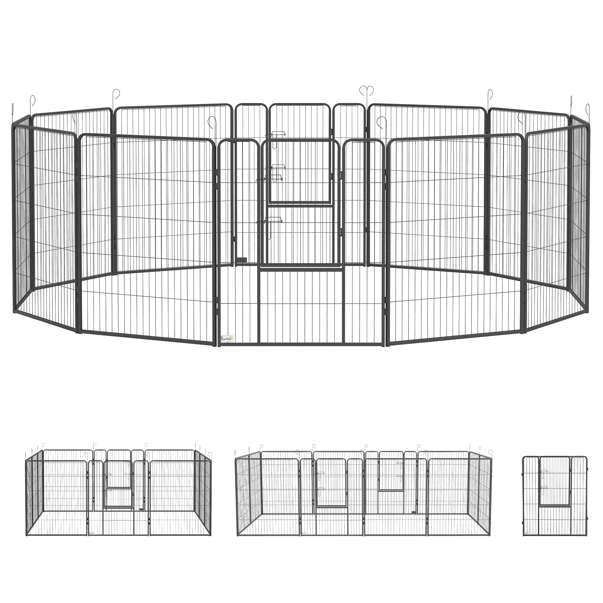 PawHut Welpenlaufstall 100cm hoch 12-teilig Welpenauslauf faltbar mit 2 Tür 12 Gitterplatten Freilaufgehege für Hunde bis 60 cm Schulterhöhe, Hundelaufstall Laufstall für drinnen und draußen Grau Aosom
