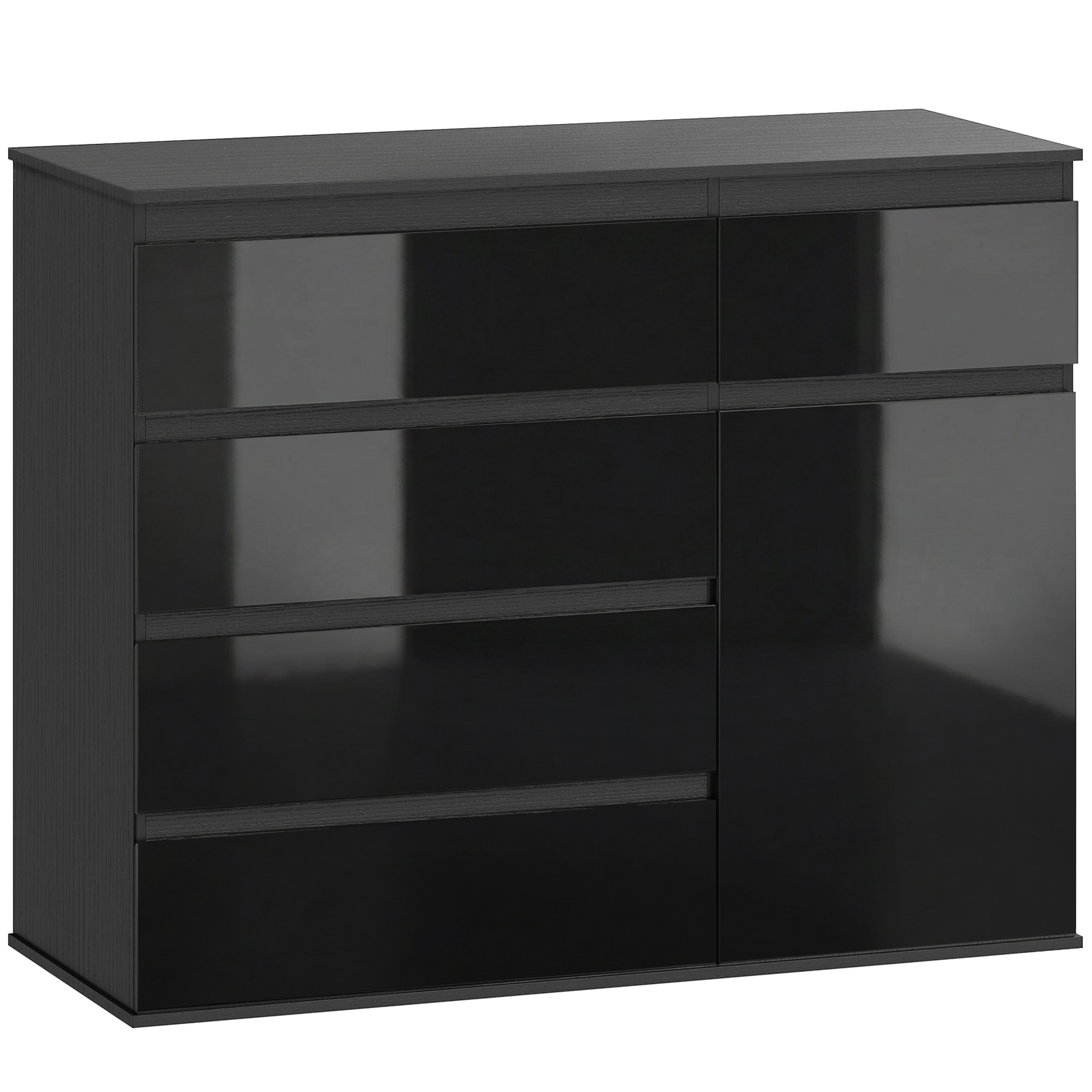HOMCOM Sideboard, Kommode mit 5 Schubladen, Aufbewahrungsschrank mit verstellbarem Regal, Soft-Close-Tür Küchenschrank für Wohnzimmer, Küche, Esszimmer, Hochglanz Schwarz, 100 x 40 x 80 cm Aosom