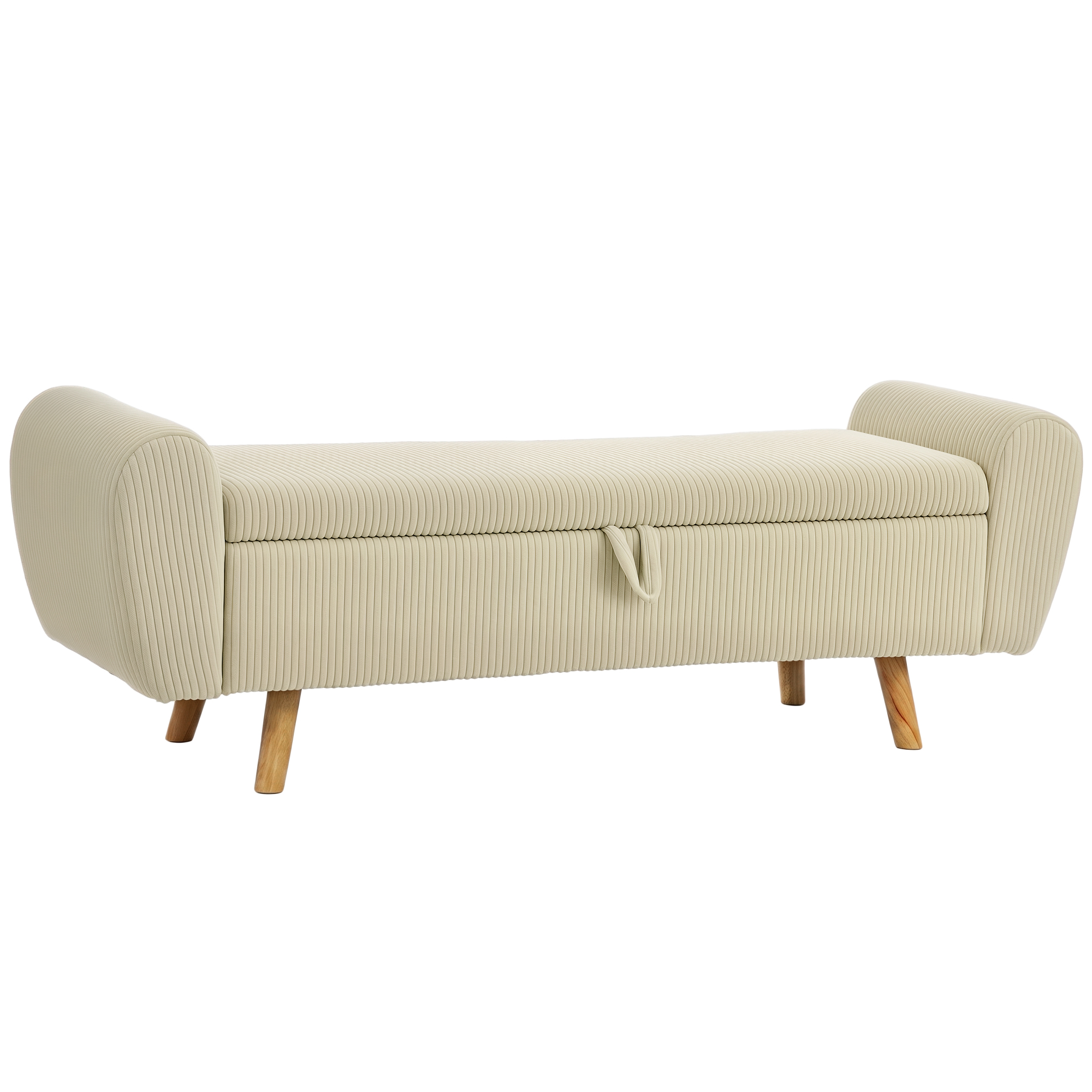 HOMCOM Sitzbank mit Stauraum, Polsterbank mit Cord-Optik, Holzfüßen und Gerollten Armlehnen, Bank für Wohnzimmer, Schlafzimmer, Flur, 150 x 45 x 51 cm, Beige Aosom