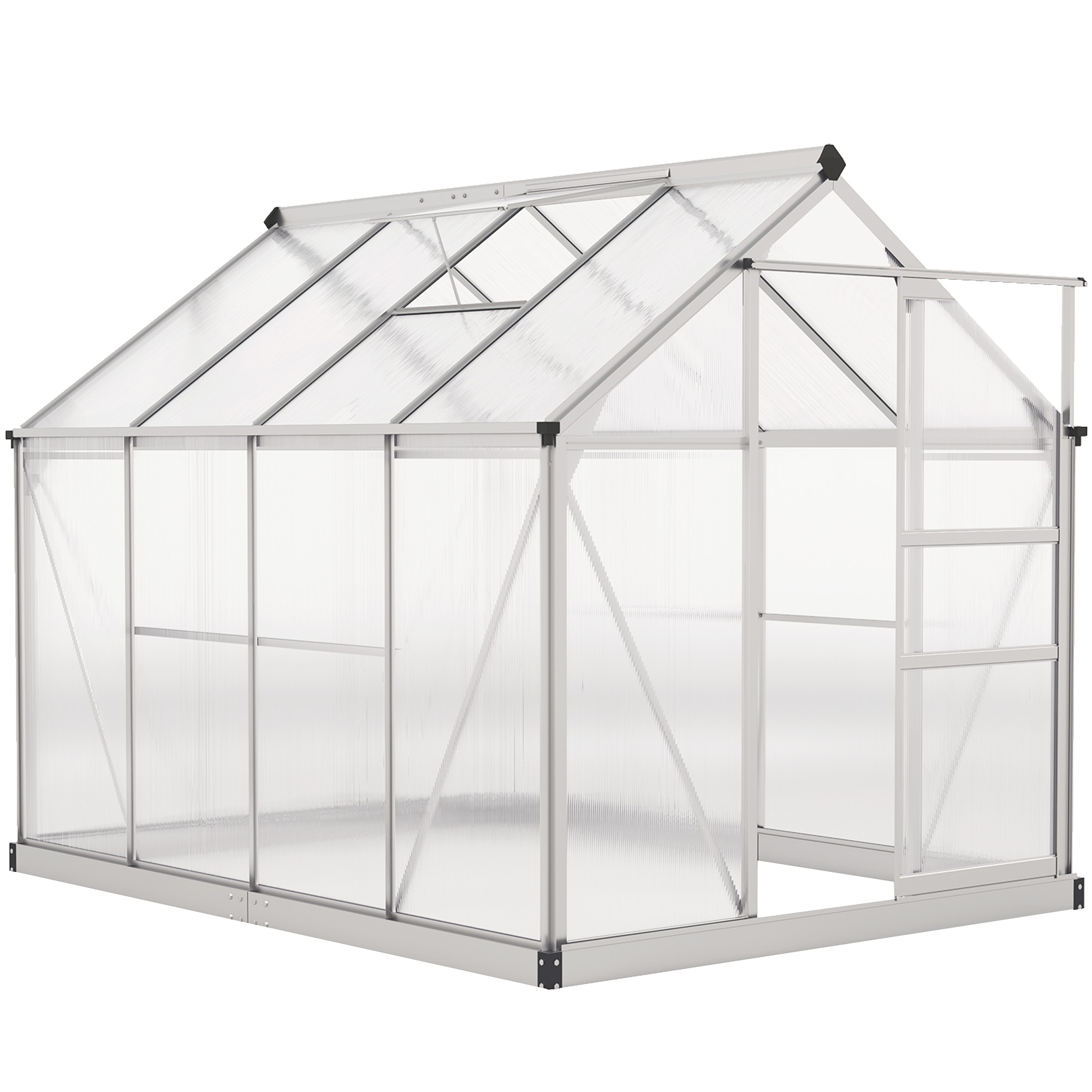 Gewächshaus, Treibhaus, mit Dachfenster, Schiebetür, transparent, Polycarbonat+Aluminium, 190 x 252 x 201cm