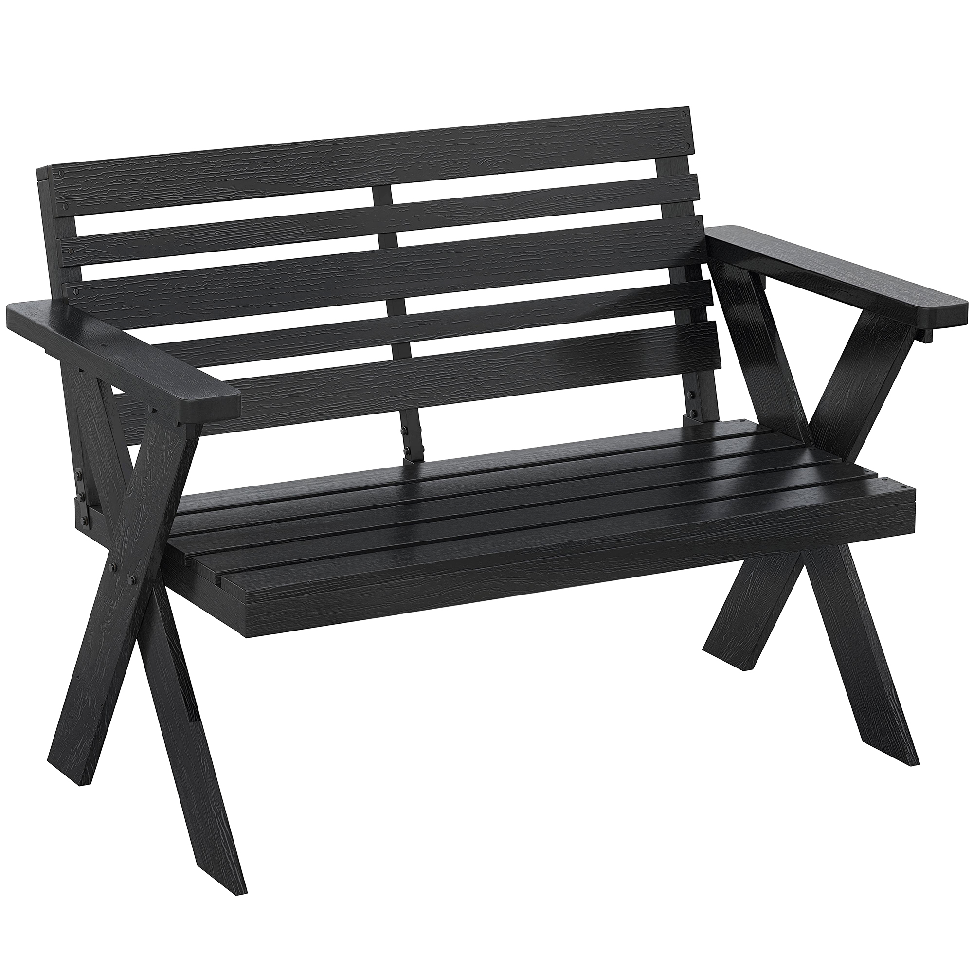 Outsunny Black 2 Seater Wooden Garden Bench, Slatted Patio Bench With Armrest And Backrest,