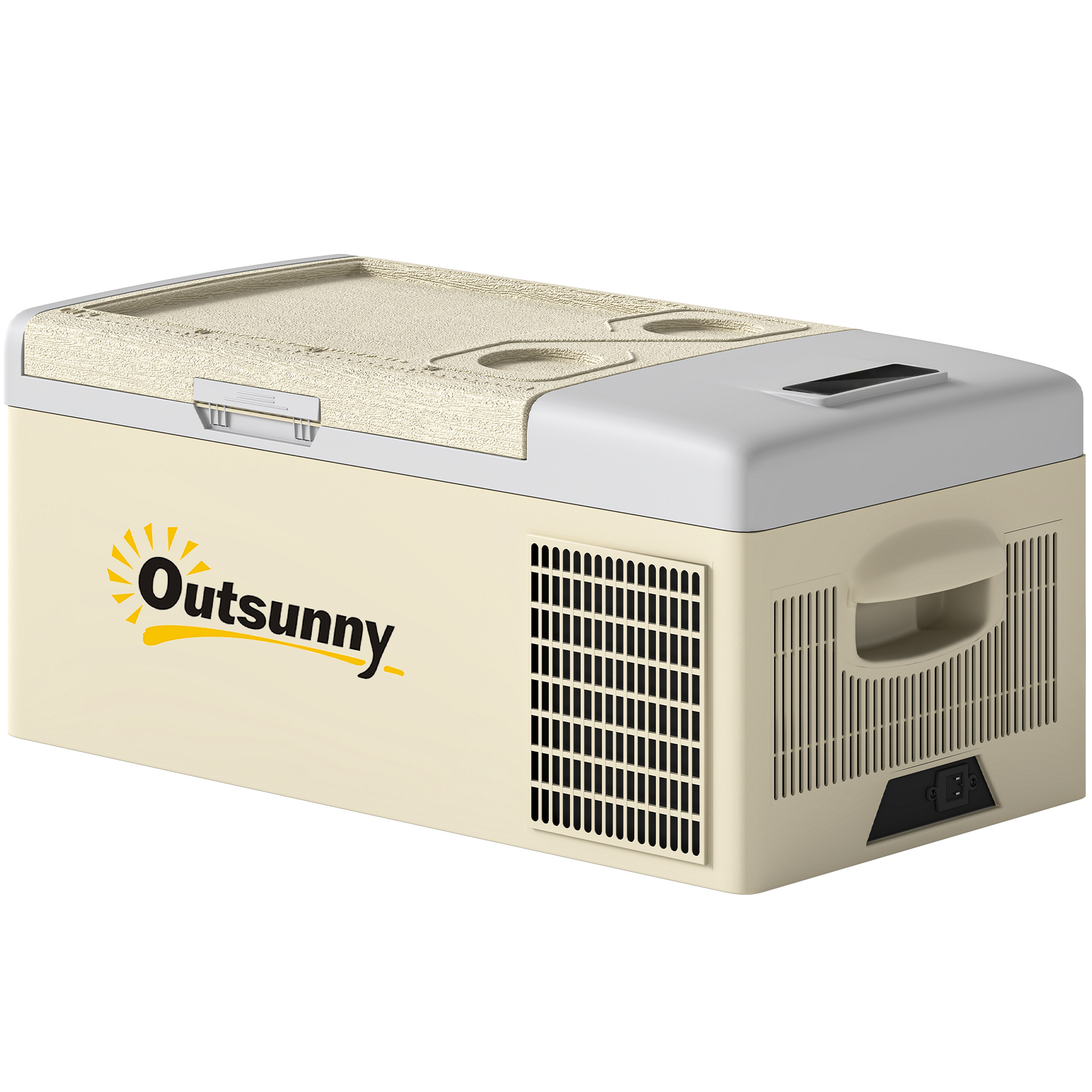 Outsunny 16L Car Fridge Freezer, Portable Car Refrigerator with 12V/24V DC and 100-240V AC, Khaki   Aosom UK