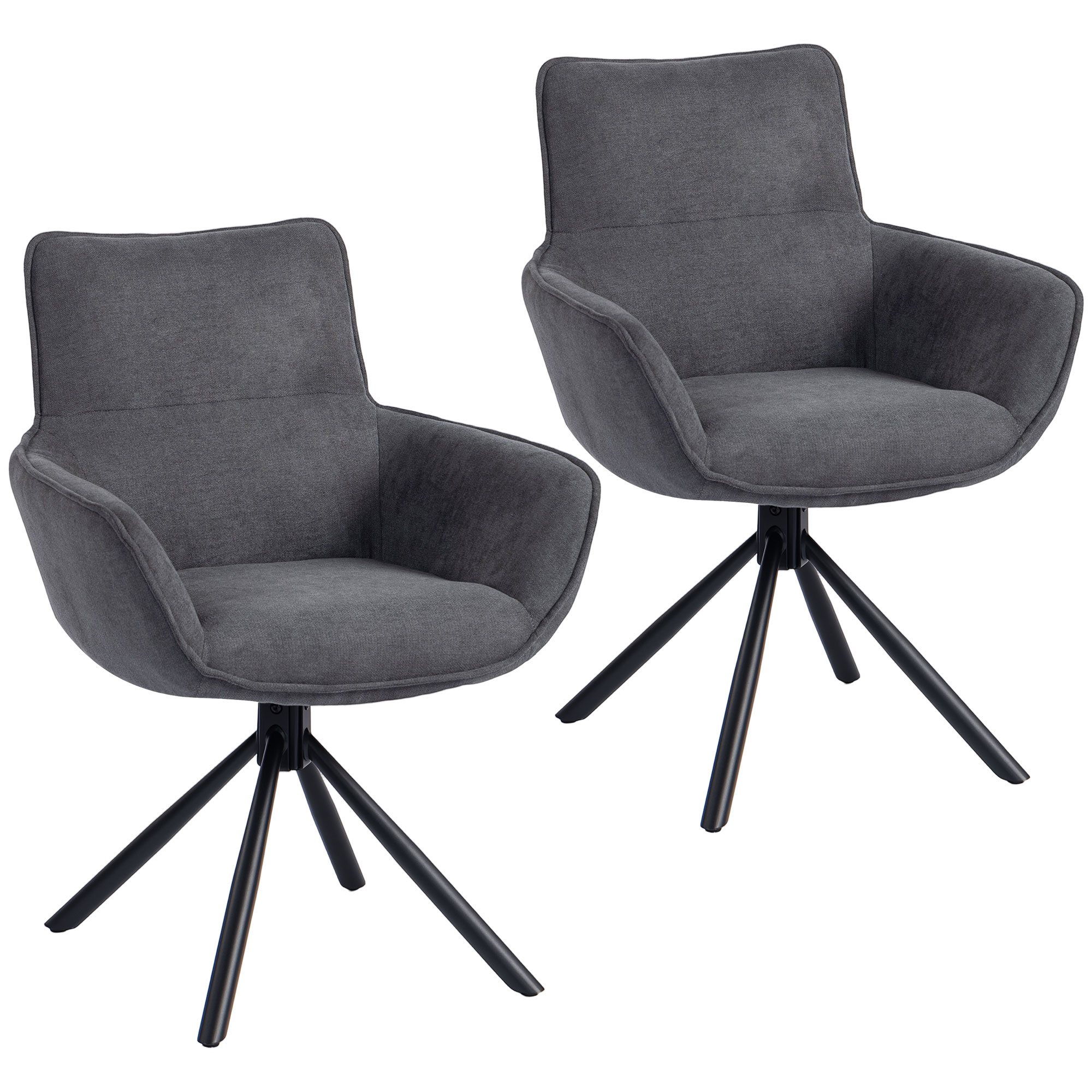 HOMCOM Esszimmerstuhl 2er Set Drehbar Küchenstuhl mit Samtoptik, Sessel mit Armlehne, Metallbeine, Loungesessel, Polsterstuhl für Esszimmer Wohnzimmer, Dunkelgrau Aosom