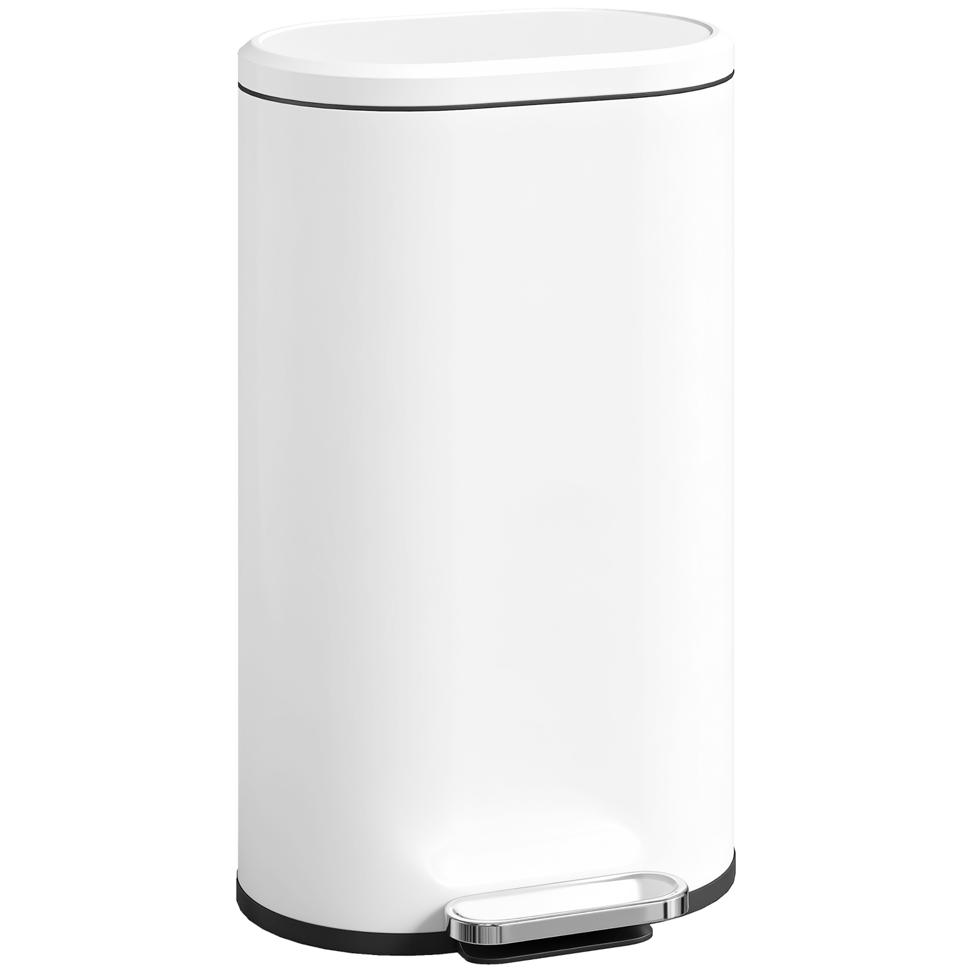 HOMCOM Küchenmülleimer 30L, Tretmülleimer rechteckig mit herausnehmbarem Inneneimer, weicher Deckelverschluss 90° mit Offenhaltefunktion, anti-Fingerabdrücke, für Büro und Zuhause, weiß Aosom