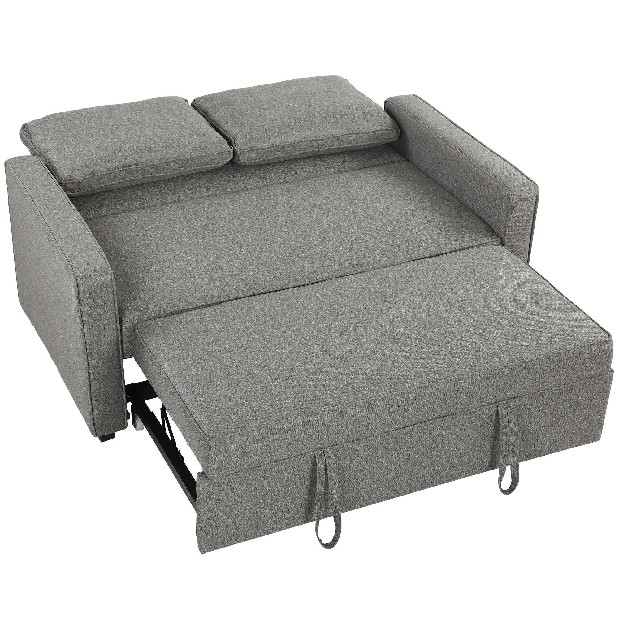 HOMCOM 3 în 1 Canapea Extensibilă 2 Locuri cu Spătar Reglabil pe 3 Poziții 2 Perne Material Textil Tip In Gri | Aosom Romania