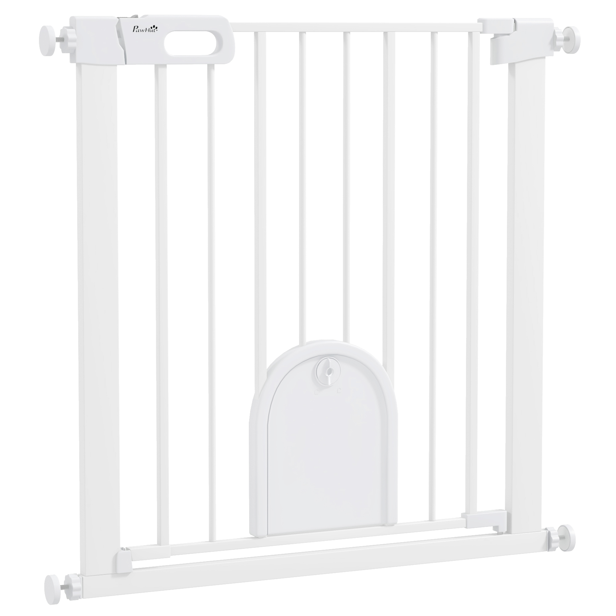 PawHut Türschutzgitter Treppenschutzgitter Türgitter Treppengitter für Breiten 75-82 cm Einhändiges Öffnen Beidseitig Schwenkbar Stahl Weiß Aosom