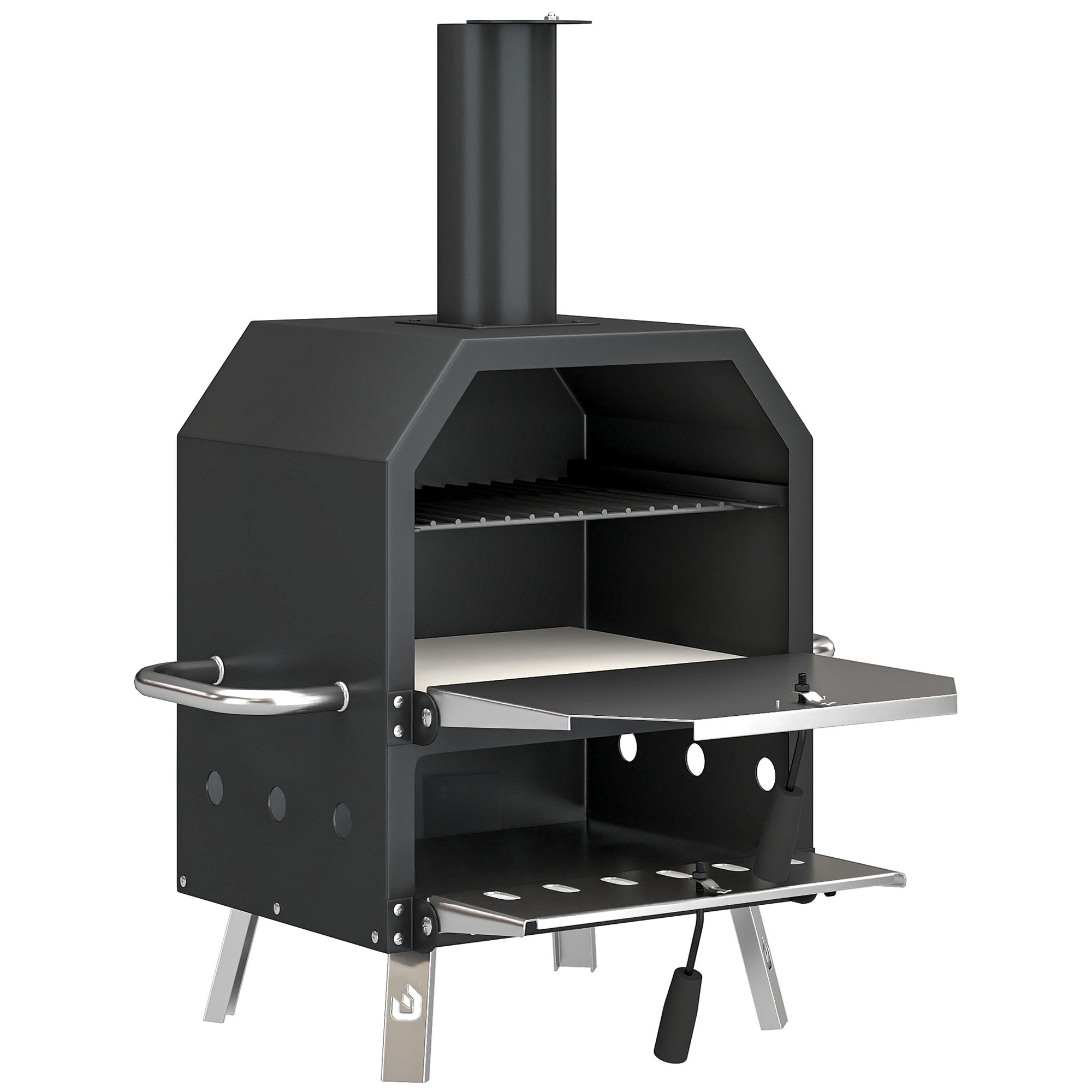 Outsunny Outdoor Pizzaofen Holzbefeuerter Pizza Ofen Edelstahl 2 Ebene Backofen mit 1cm dick Pizzastein Luftöffnung Klappbein Pizzaschaufel Griff Tragbarer Holzofen Pizzaöfen für Camping Garten Party Aosom