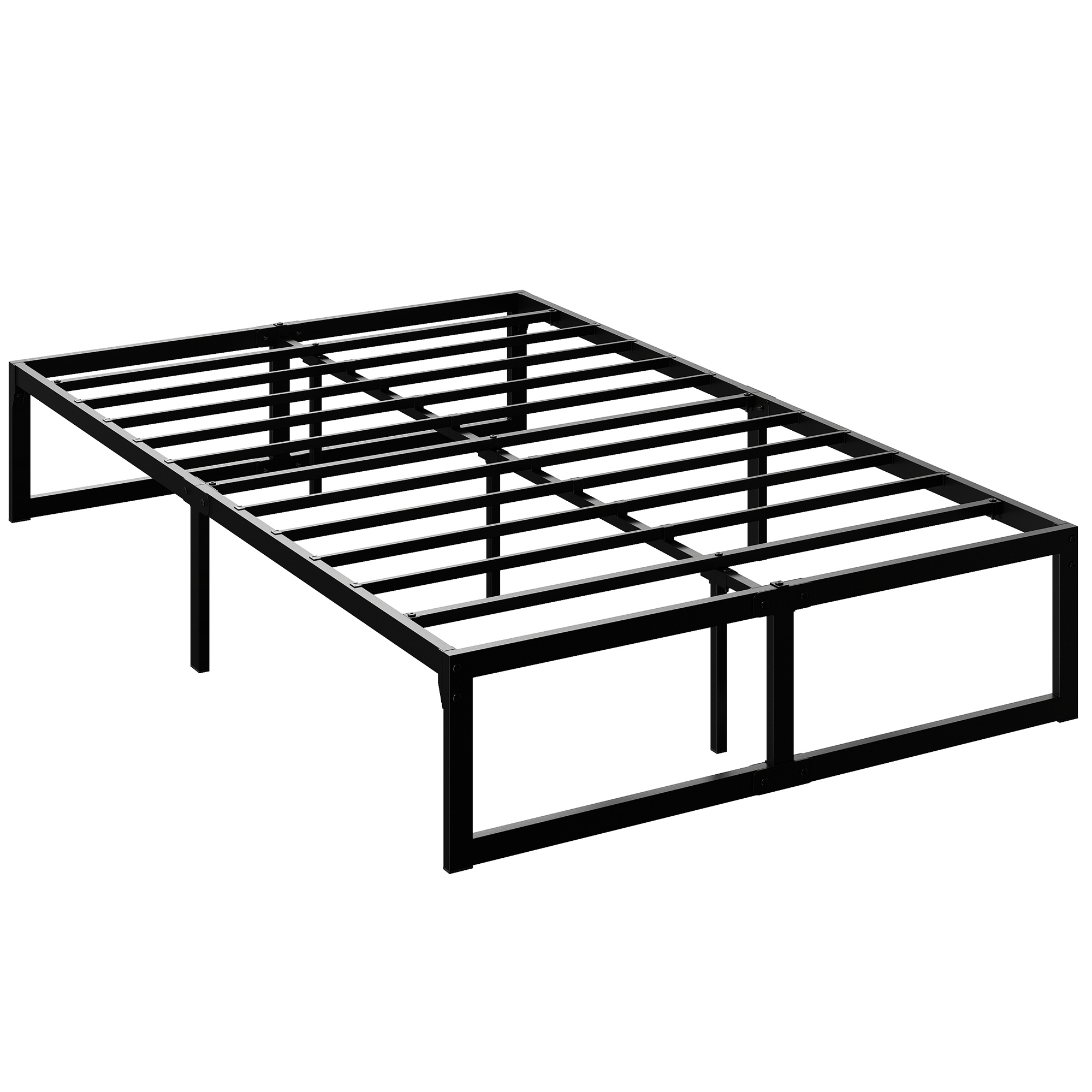 Homcom Black 4Ft Small Double Bed Frame With Underbed Storage And Steel Slat Support, 32.5 Cm Height, Noise-Free,